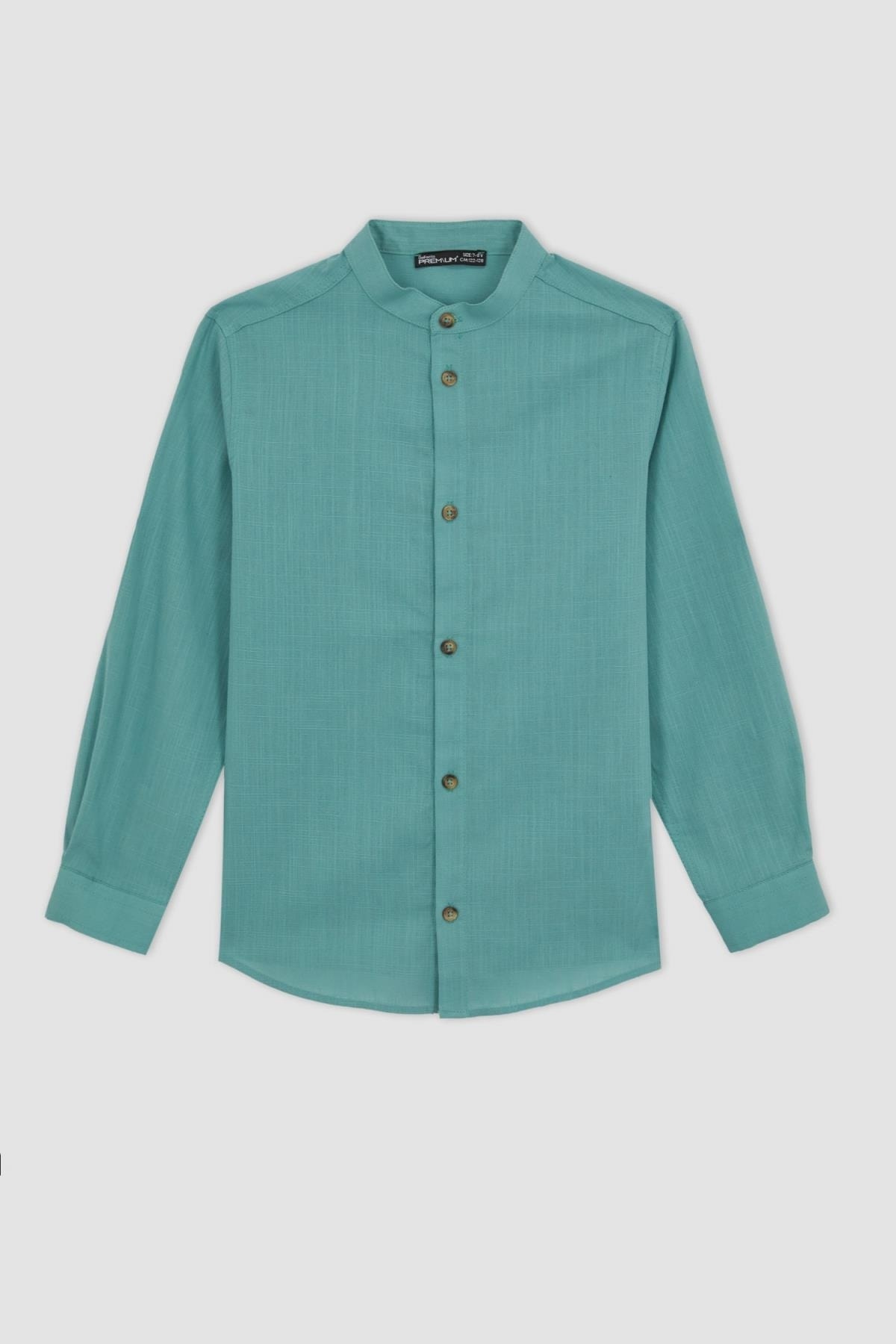 پیراهن آستین بلند یقه راسته سبز نیلی پسرانه دیفکتو Defacto