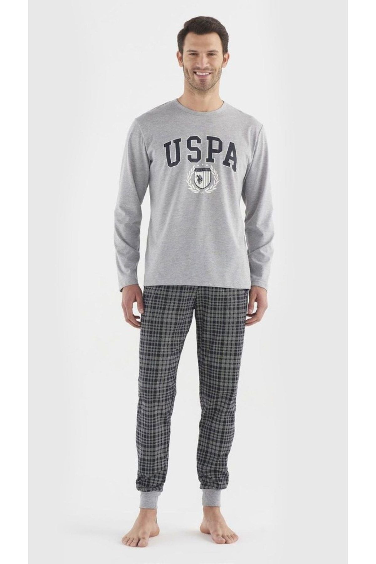 ست پیژامه خاکستری مردانه پایه. لباس خواب آستین بلند Polo Us18639 s U.S. Polo Assn.
