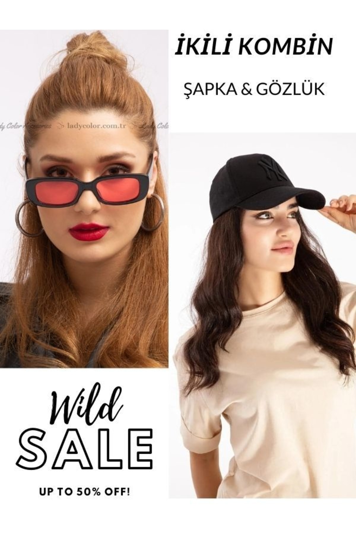 LadyColor Yazlık Şapka Uniseks Arkadan Ayarlamalı Gözlük Hediyeli