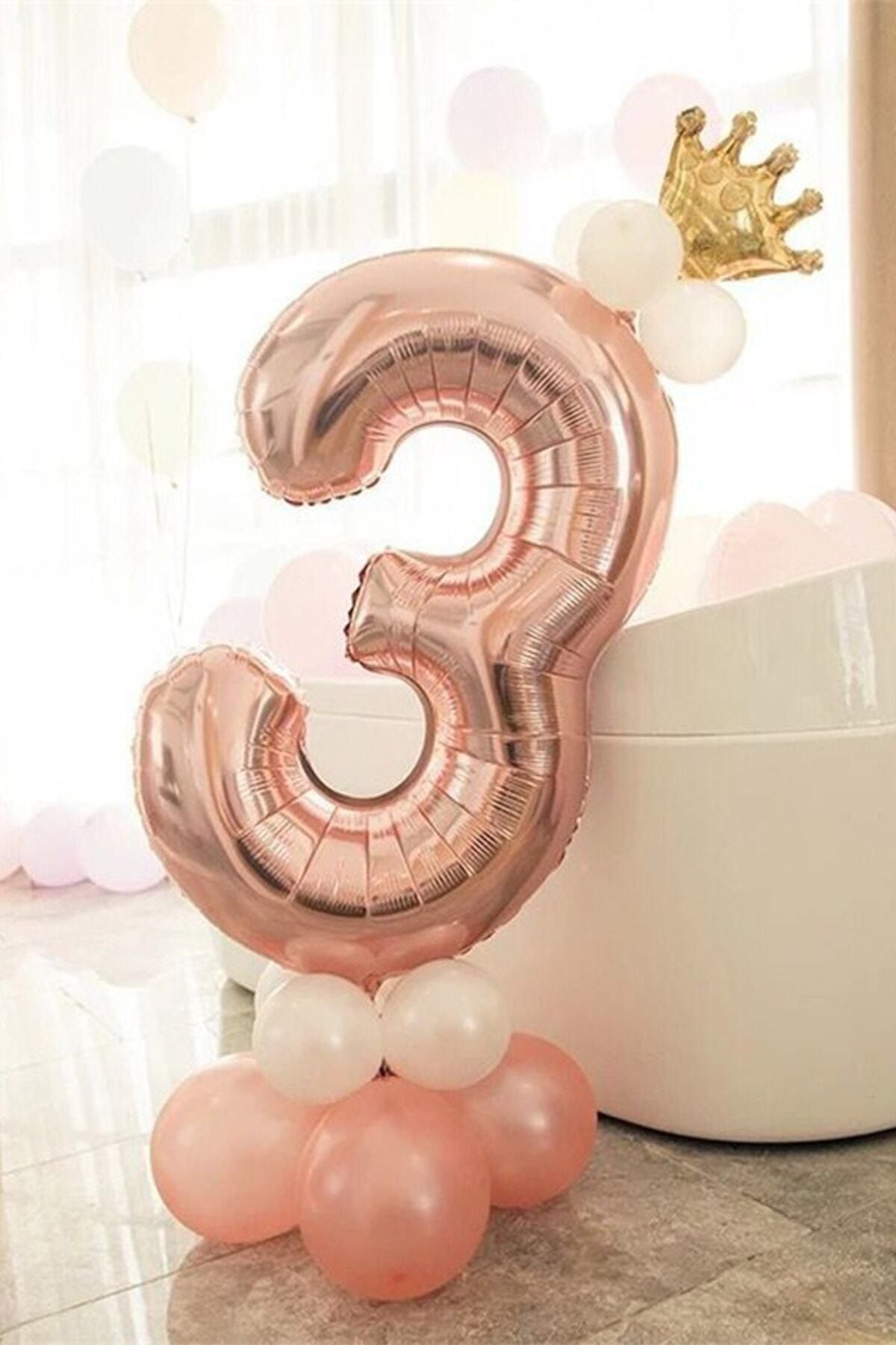 Parti Station Number Balloon Welcome Set Age 3 Rose Gold Number