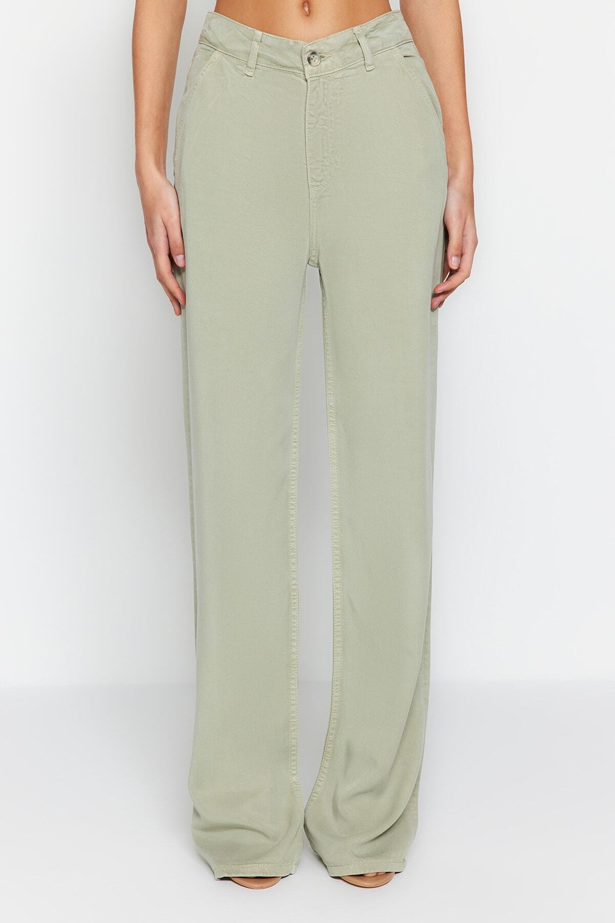 Trendyolmilla  More Sustainable Mint %100 Tencel™ Düşük Bel Wide Leg Jeans TWOSS23JE00219 - Görsel 4