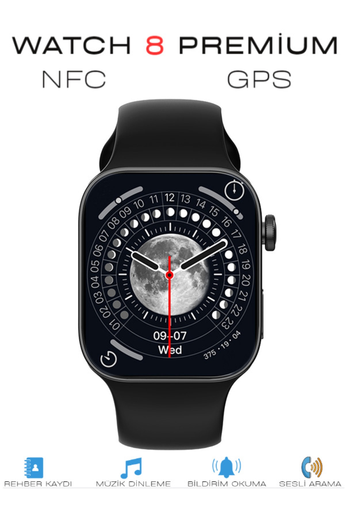 SONREİR Watch 8 Siyah 45mm Premium Akıllı Saat Gps 2.07 Inç Tam Ekran Iphone Xiaomi Uyumlu Spor Kol Saati