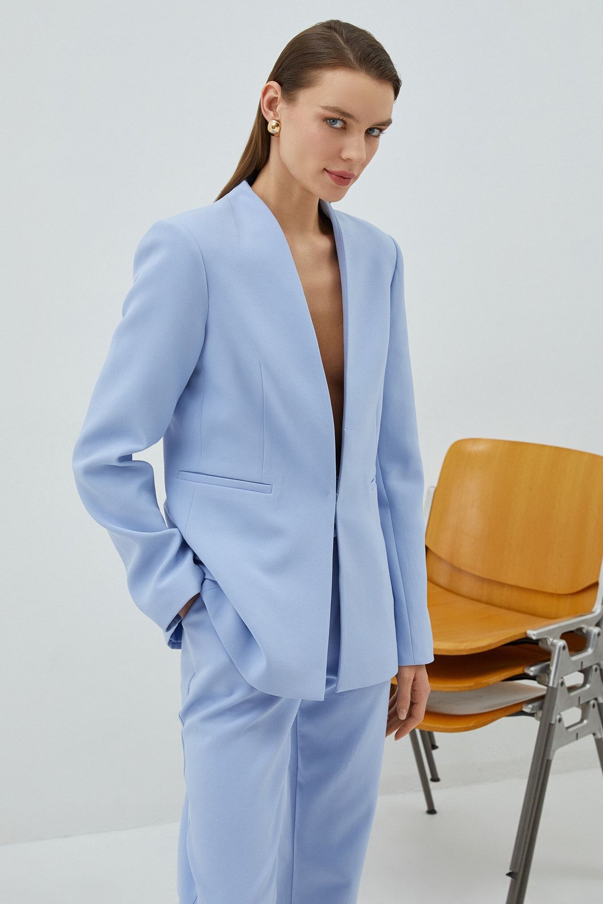 Koton Blazer Ceket V Yaka Cep Detaylı BY6562