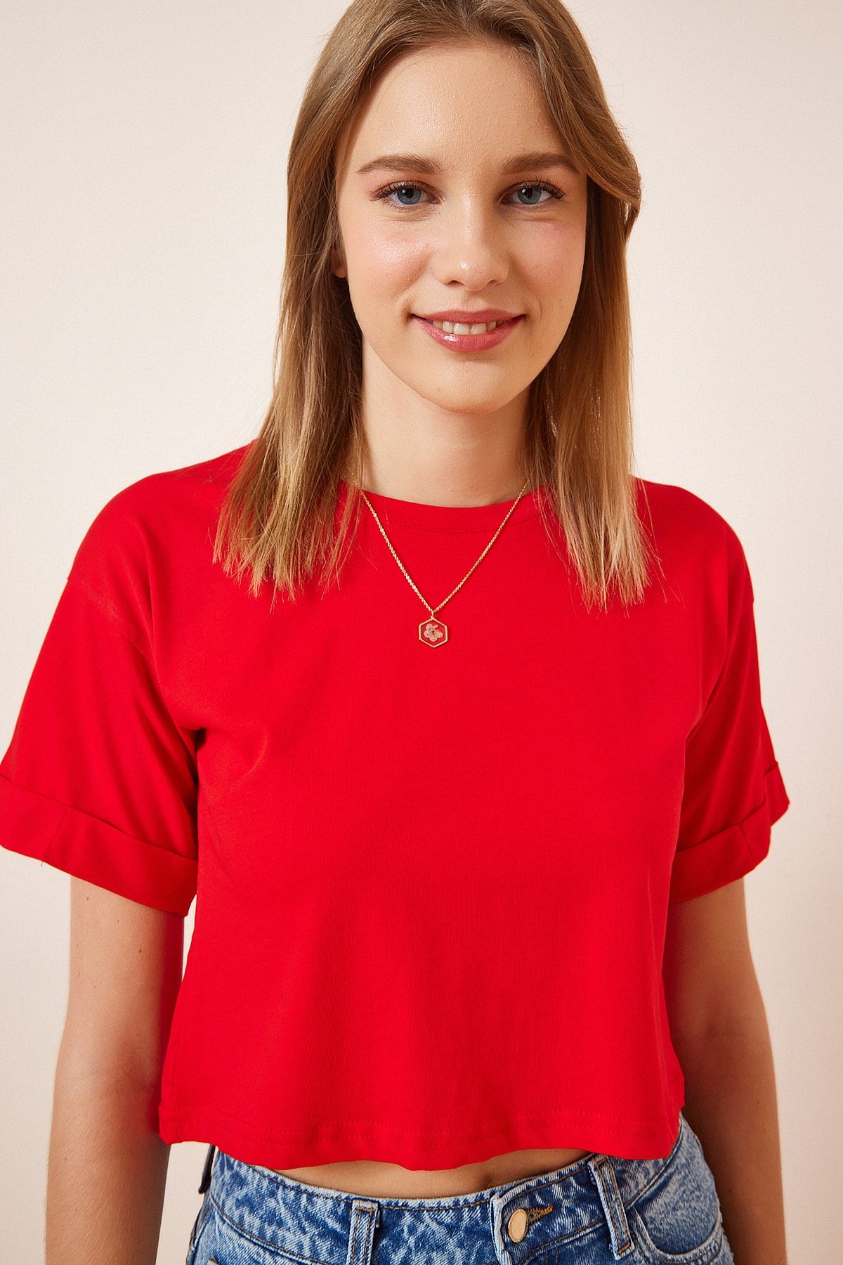Happiness İstanbul T-Shirt Rot Regular Fit Fast ausverkauft