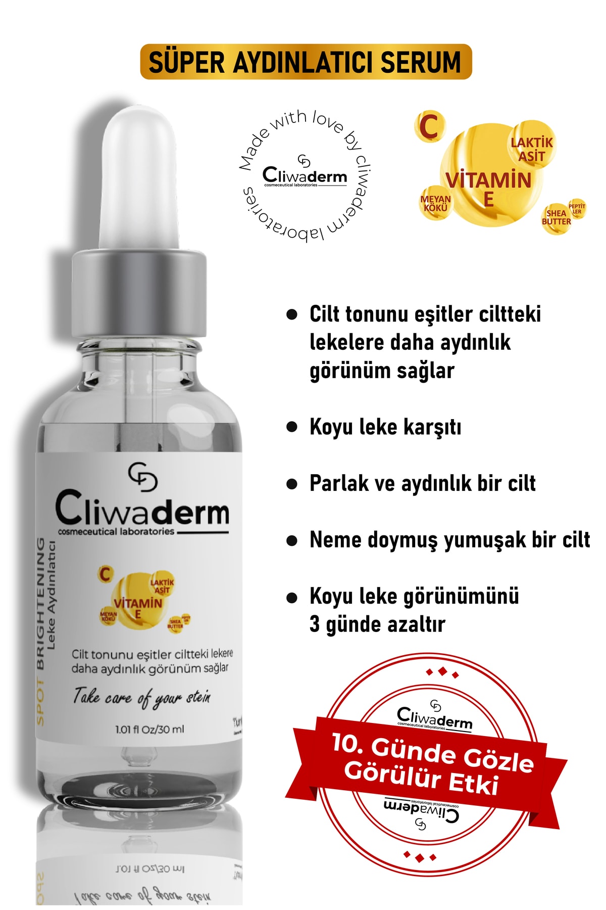 cliwaderm Süper Leke Giderici Ve Önleyici Cilt Tonu Açıcı C Vitamini Serum 30 Ml Arbutin %2 + Hyaluronic Acid
