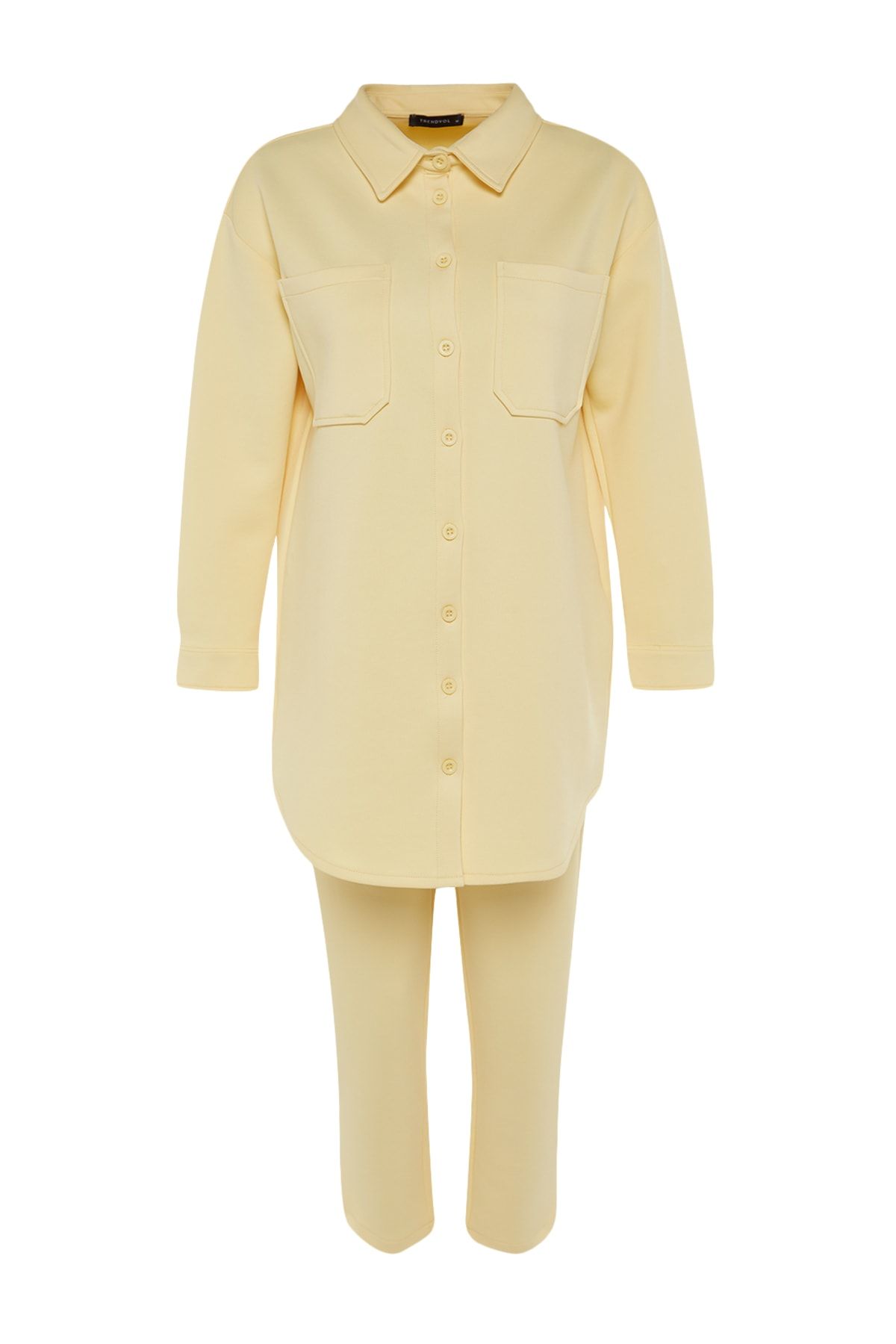 Trendyol Modest-طقم قميص وبنطلون من قماش سكوبا - أصفر، تفاصيل الجيب TCTSS23US00011 8