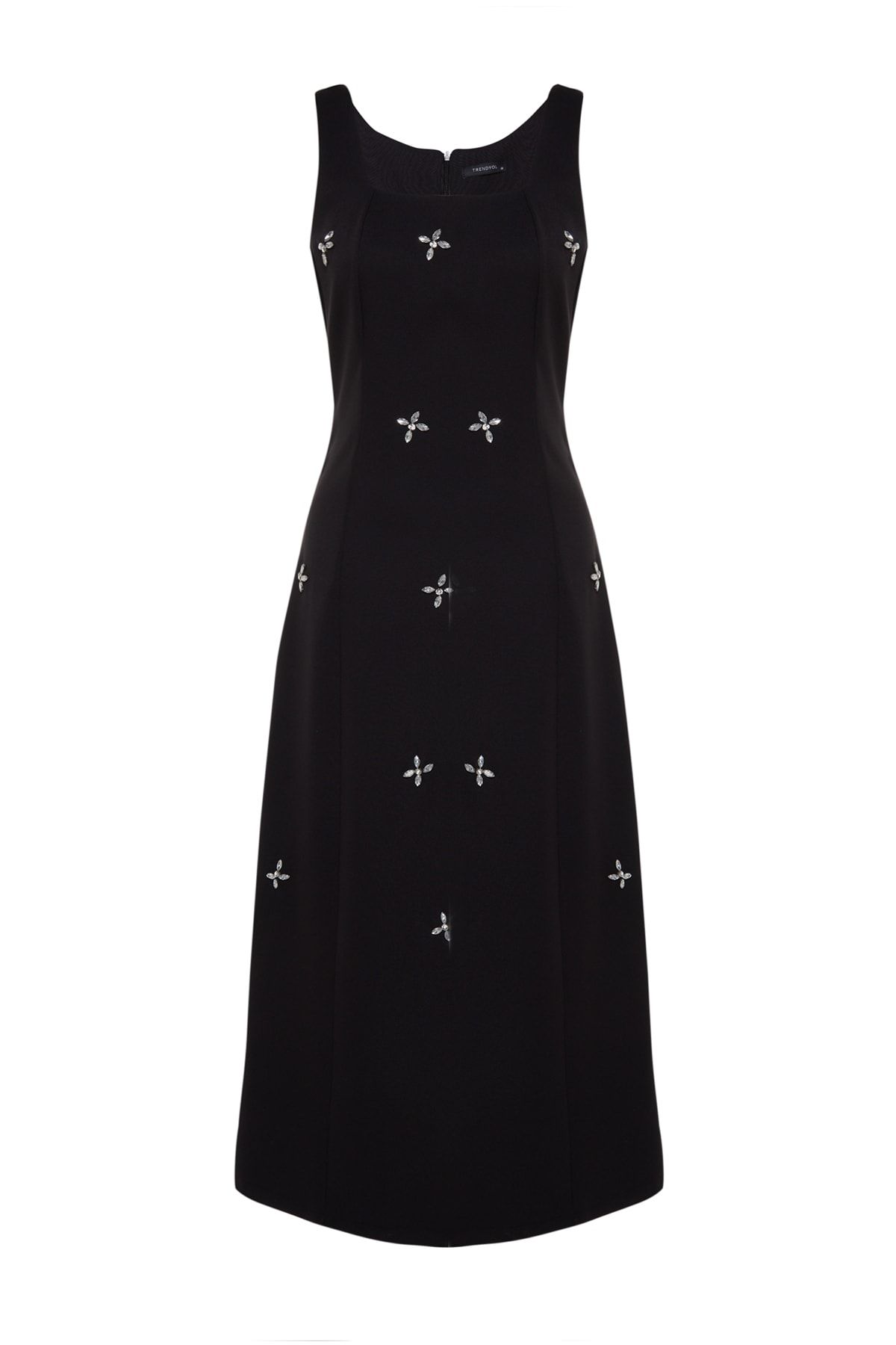 Trendyol Modest-Schwarzes, gewebtes Gilet-Kleid mit quadratischem Kragen und Schmuckstickerei-Details TCTSS23EB00157 7