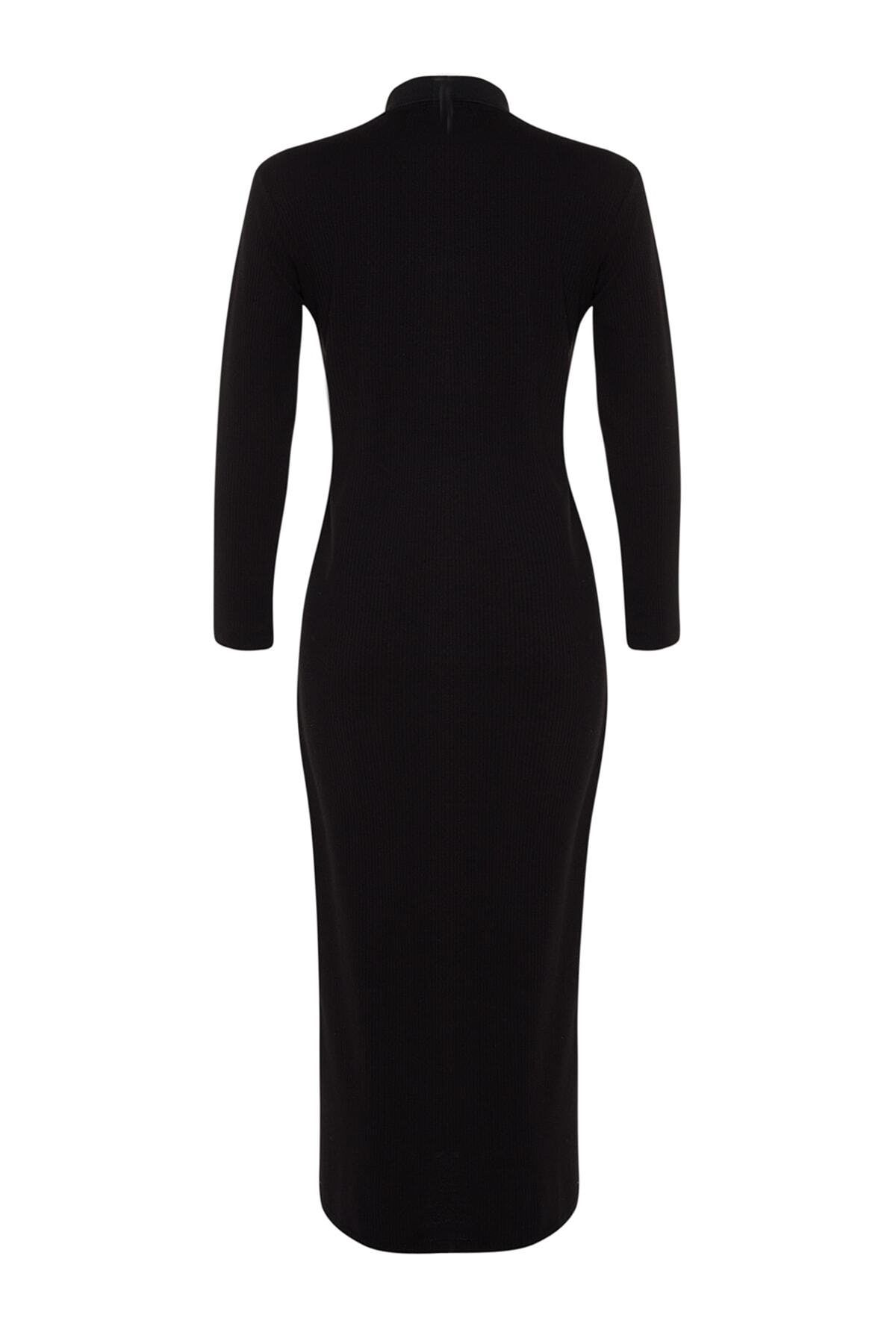 Trendyol Modest-Schwarzes geripptes Strickkleid mit Polokragen TCTSS23EB00246 9