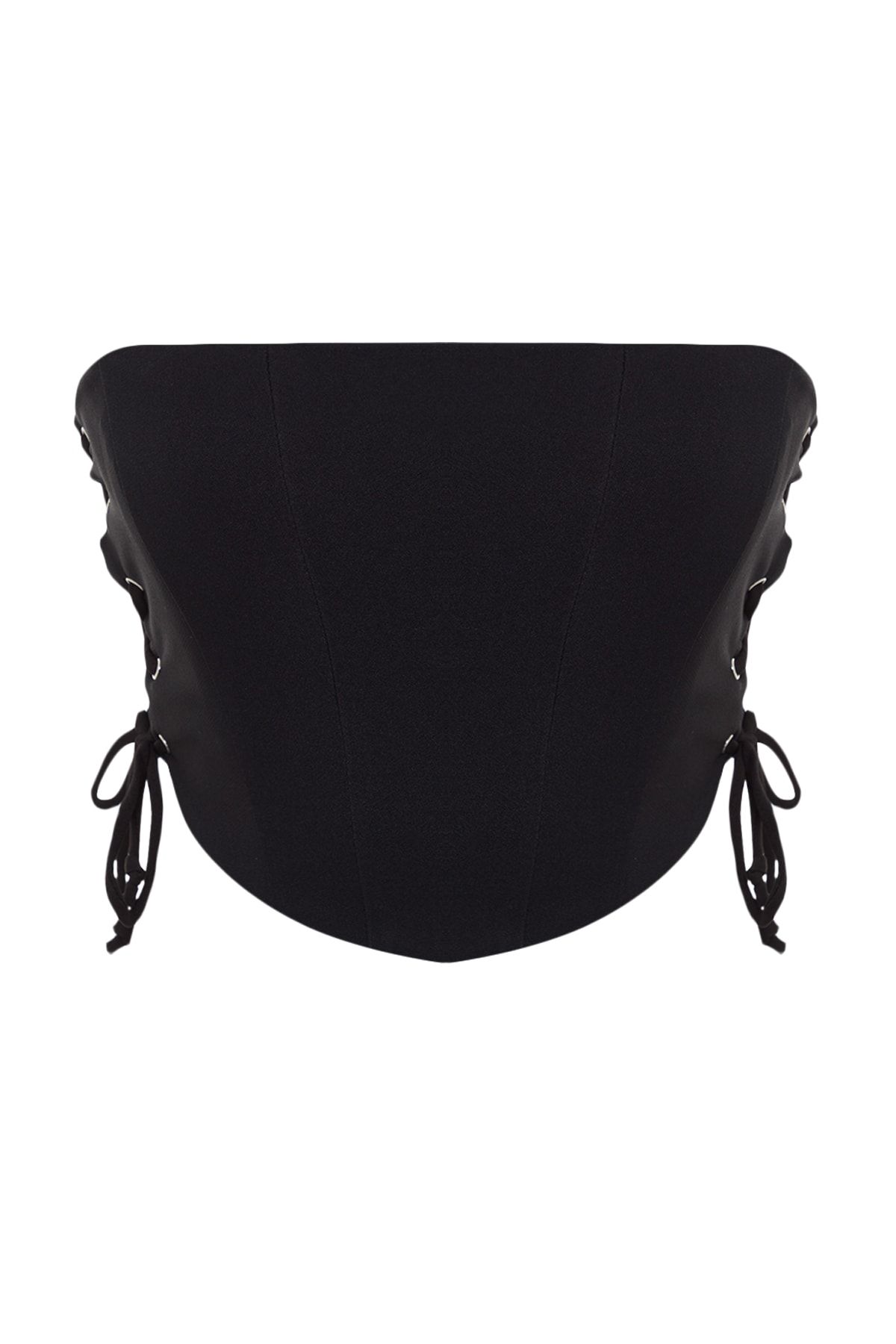Trendyol Collection-Černý tkaný bustier s kravatou a kosticí - TPRSS22BS0026 7