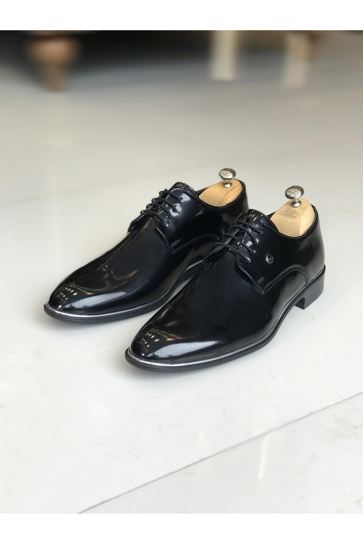 TerziAdemAltun İtalyan Stil Damatlık Erkek Rugan Ayakkabı Siyah T5019