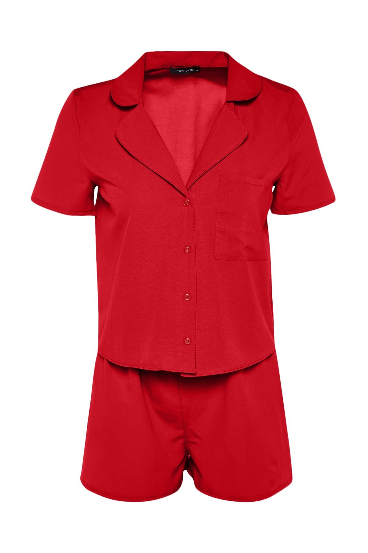 Trendyol Collection-Dunkelrotes, gewebtes Pyjama-Set aus Terrycotton mit Shorts THMSS23PT00132 6