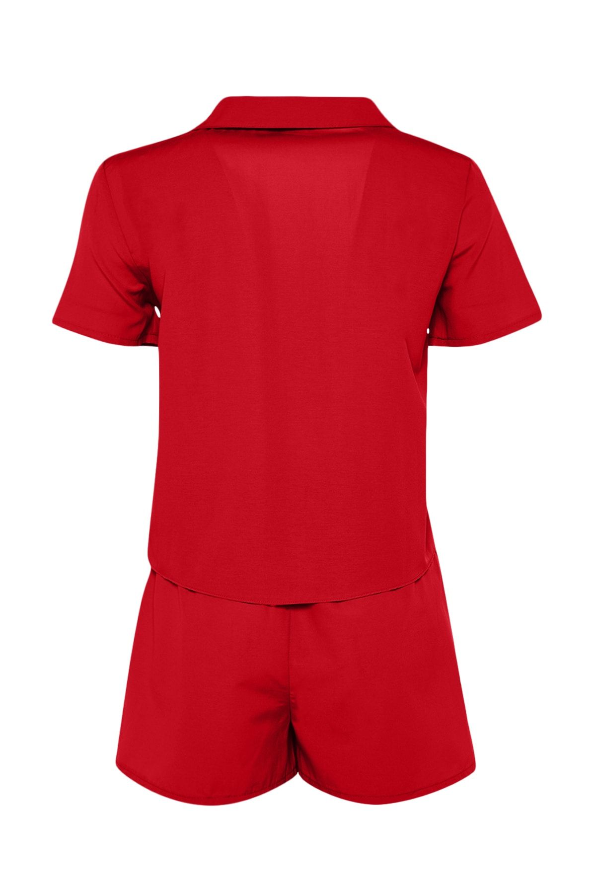 Trendyol Collection-Dunkelrotes, gewebtes Pyjama-Set aus Terrycotton mit Shorts THMSS23PT00132 8