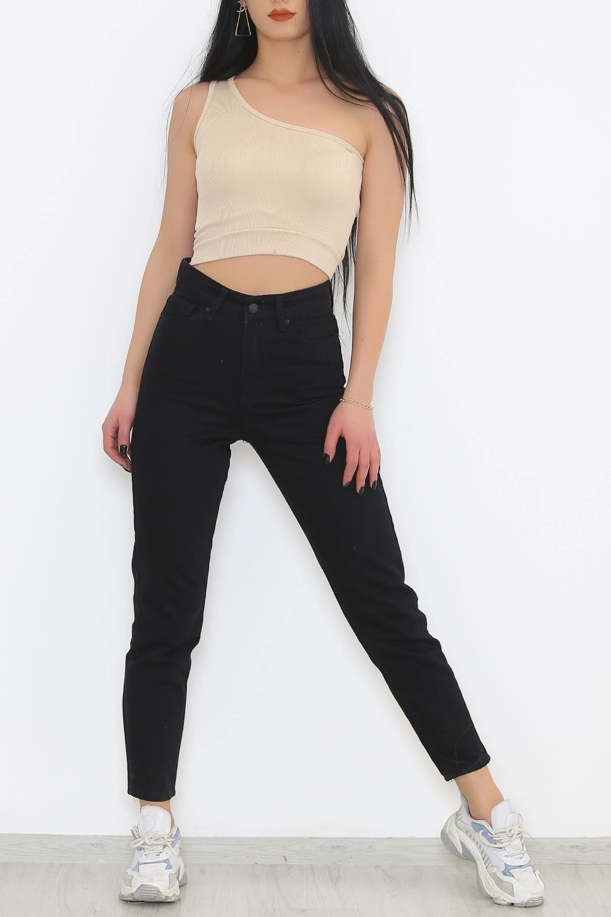 LİMABEL  Kadın Yüksek Bel Siyah Mom Jeans Likralı Esnek Kot Pantolon - Görsel 4