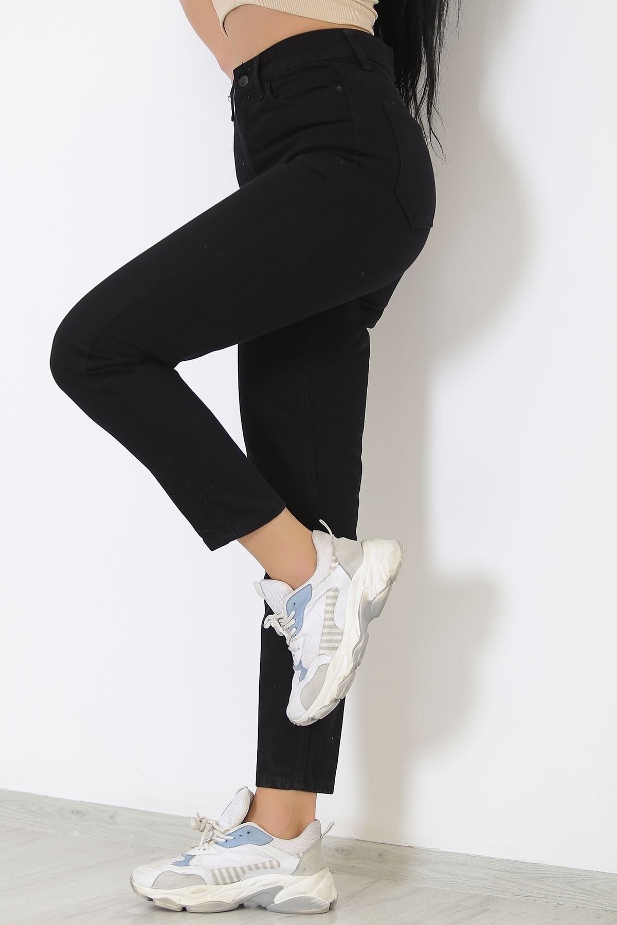 LİMABEL  Kadın Yüksek Bel Siyah Mom Jeans Likralı Esnek Kot Pantolon - Görsel 5