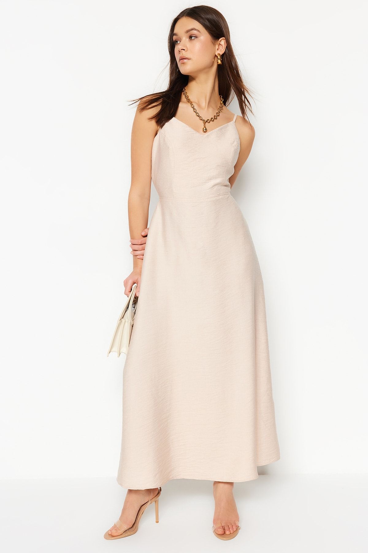 Trendyol Collection Stone Strap Back Detailed Midi Woven Dress