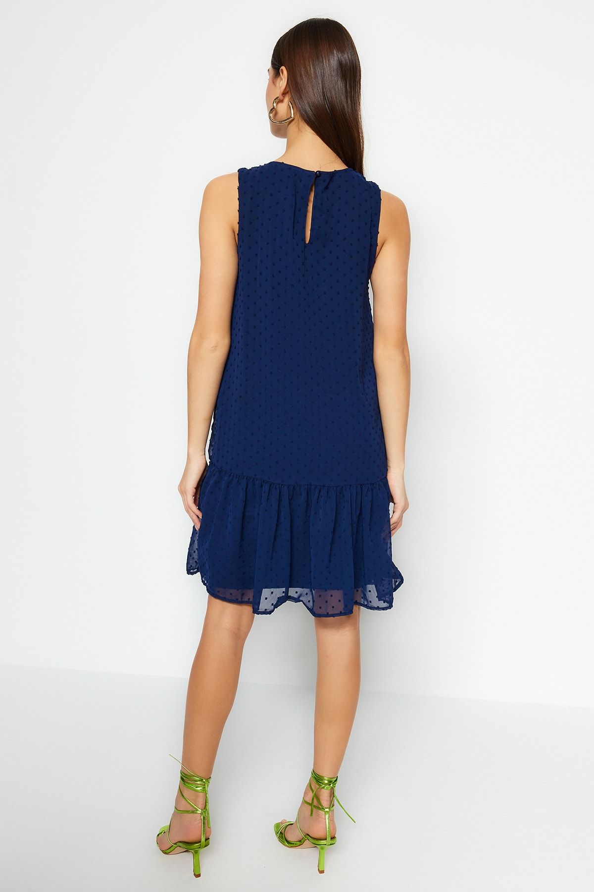 Dark blue ruffle best sale dress