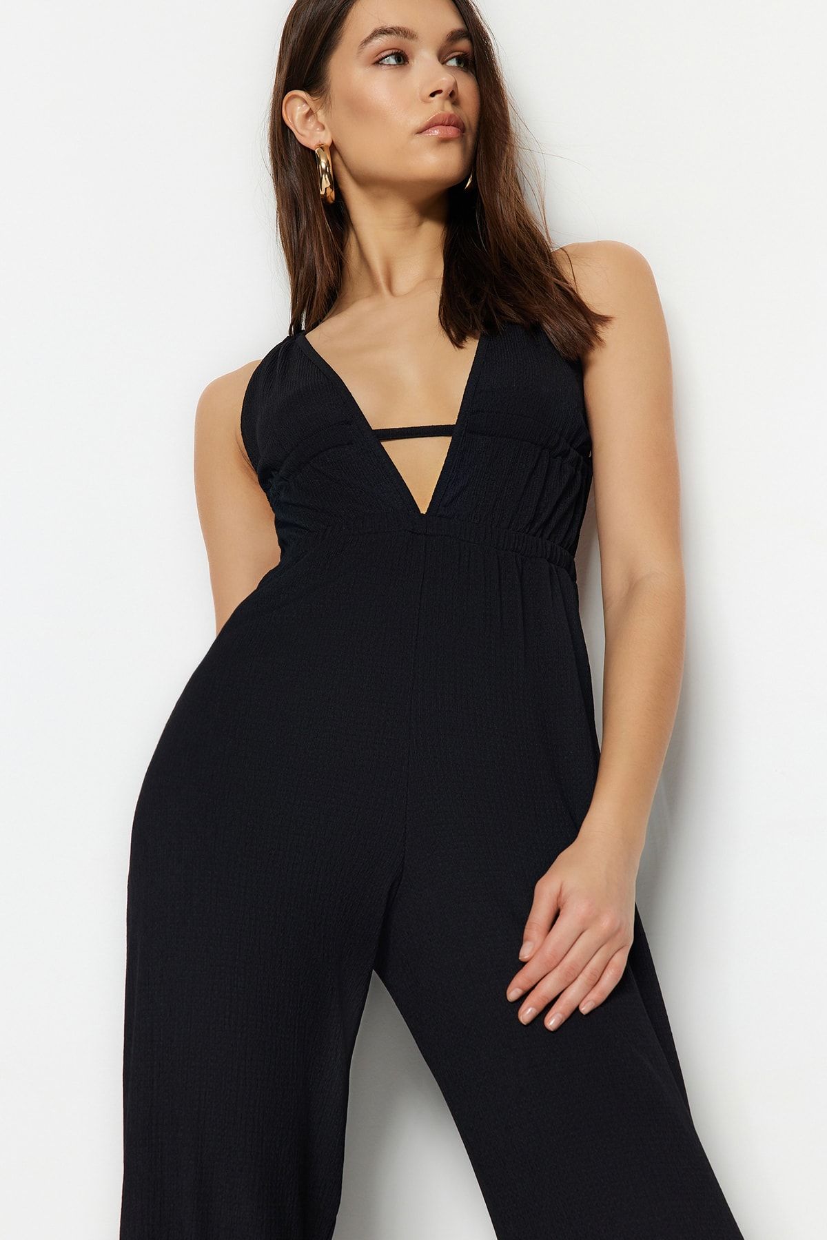 Black v cut jumpsuit 2025