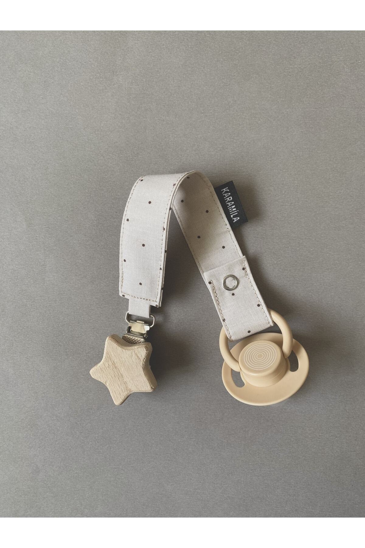 KARAMİLA 2'li Set Ahşap Klips Bebek Emzik Askısı - Bebek Emzik Zinciri %100 Pamuk fotoğrafı 5 (önizleme)