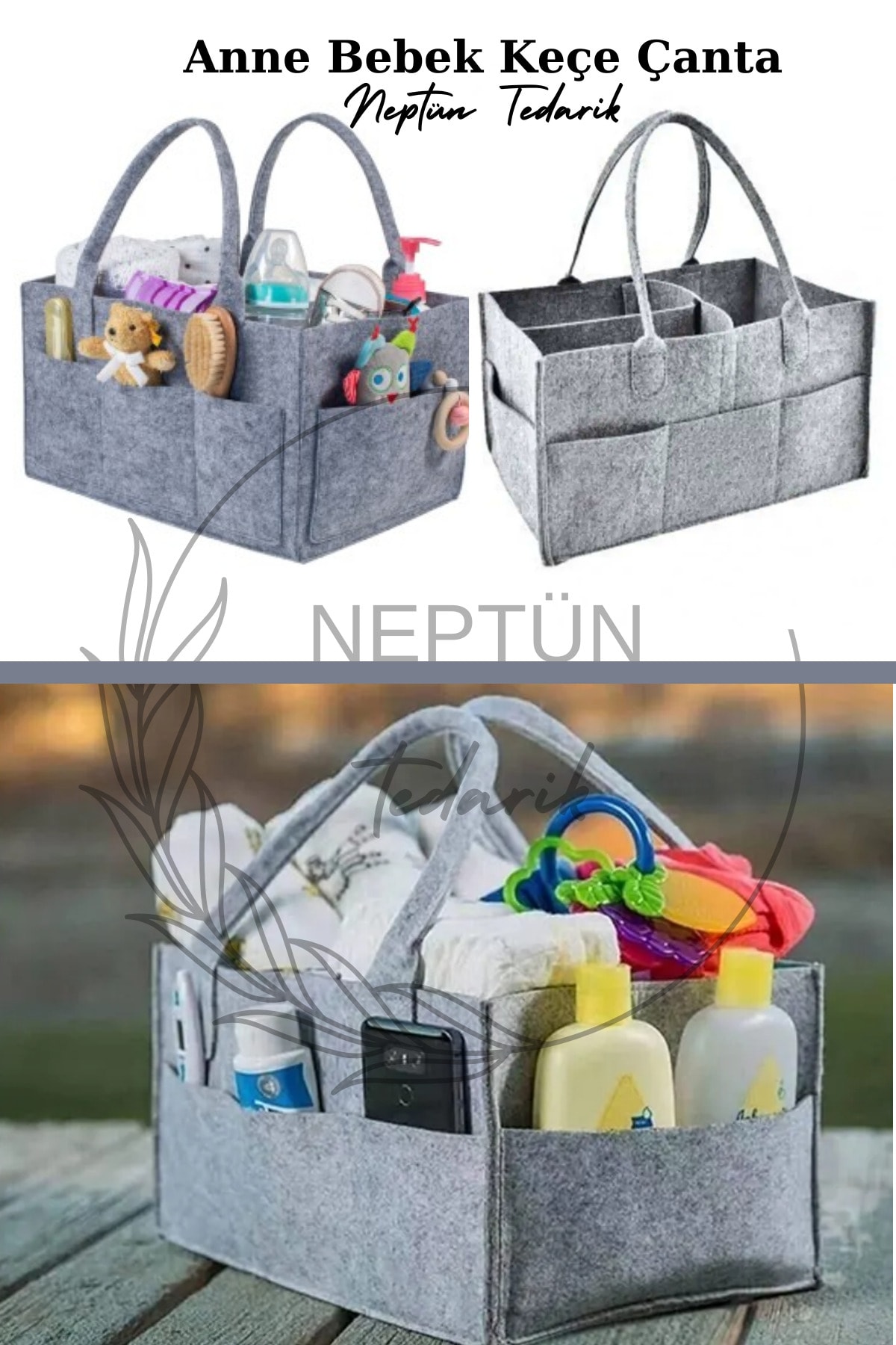 Neptün Life 2 Ad. Katlanabilir Taşınabilir Bebek Çantası Bebek Bezi Eşya Düzenleyici Organizatör Çanta 2 Adet