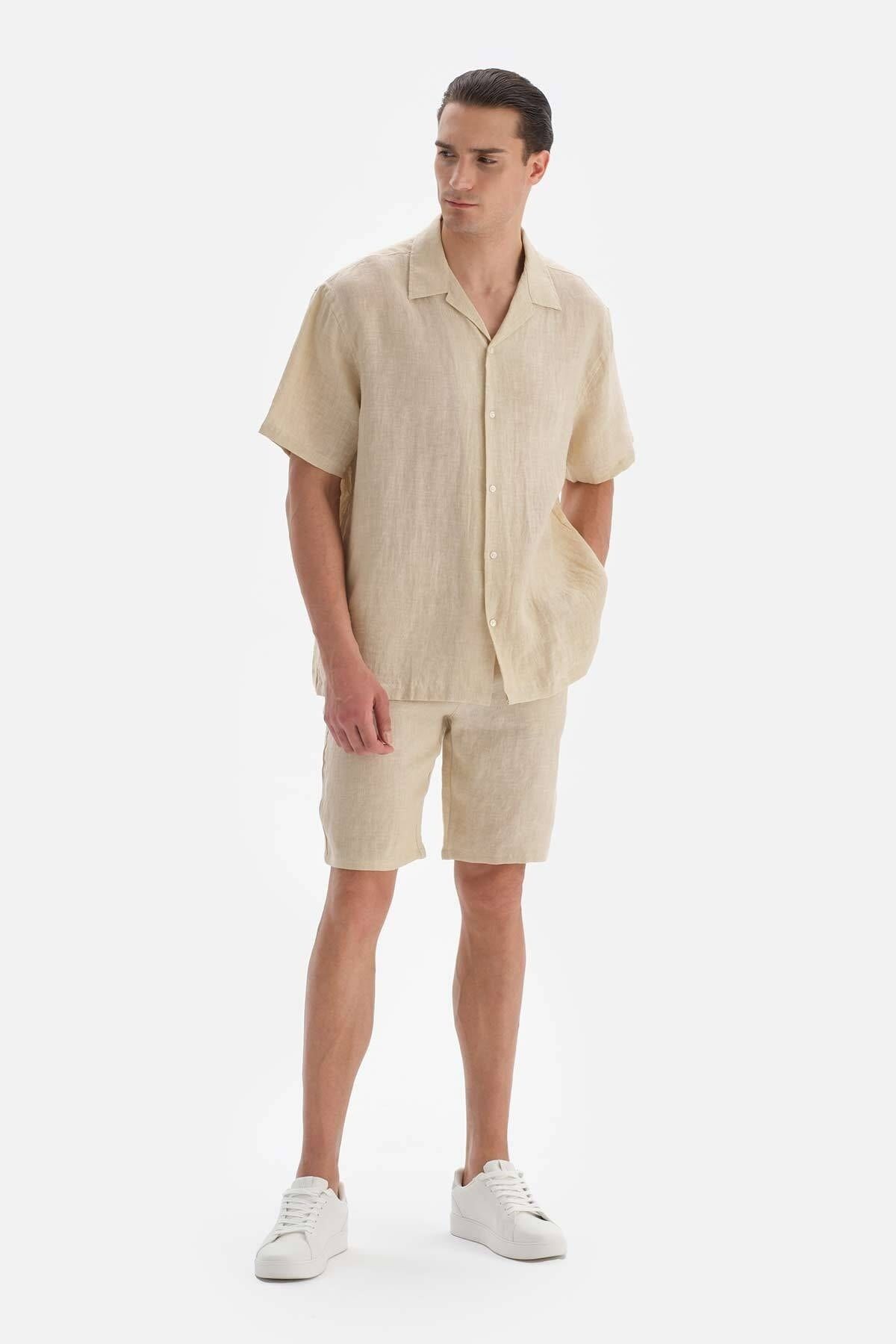 Dagi-Beige Linen Shorts 4