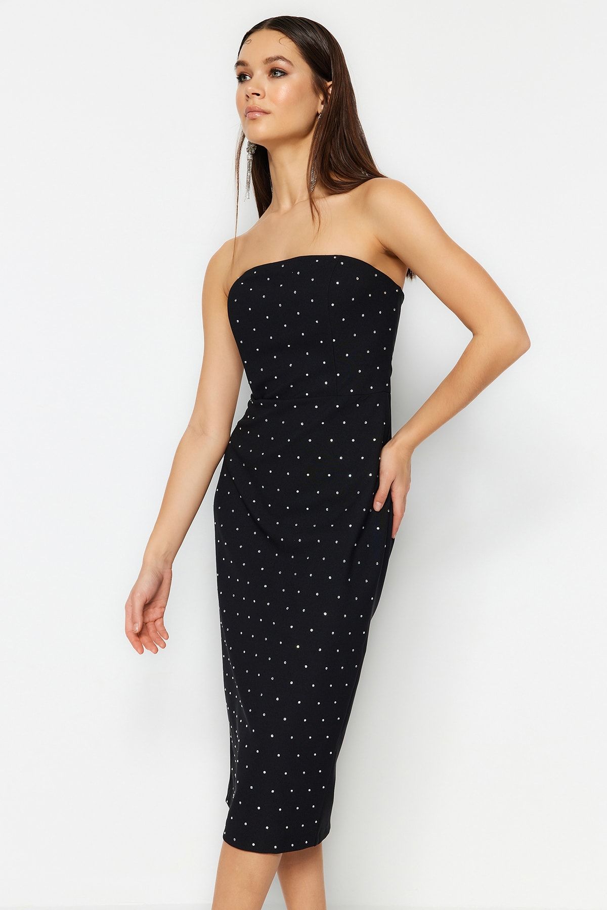 Trendyol Collection Black Fitted Woven Lined Shiny Stoned