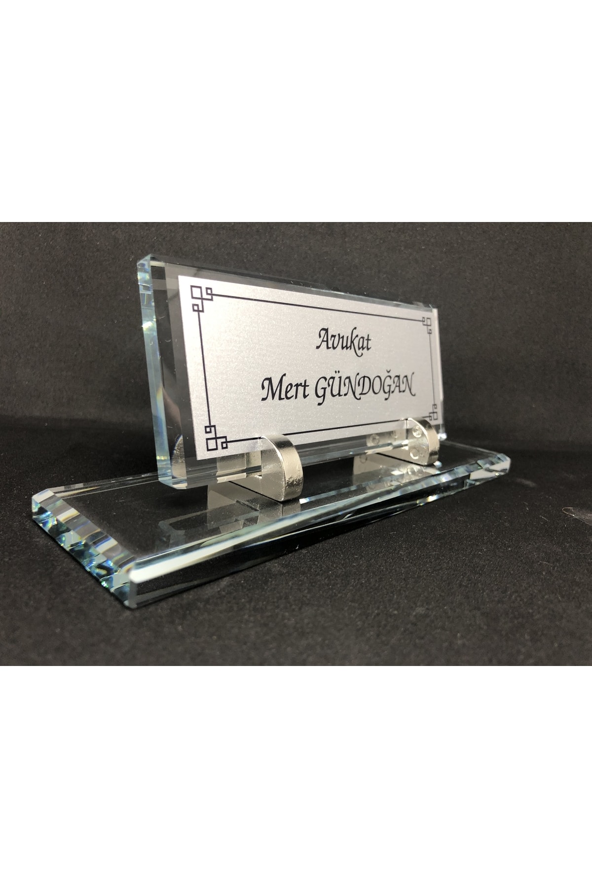 Gündoğan Kristal Cam Isimlik Metal Ayaklı Masaüstü Hediyelik