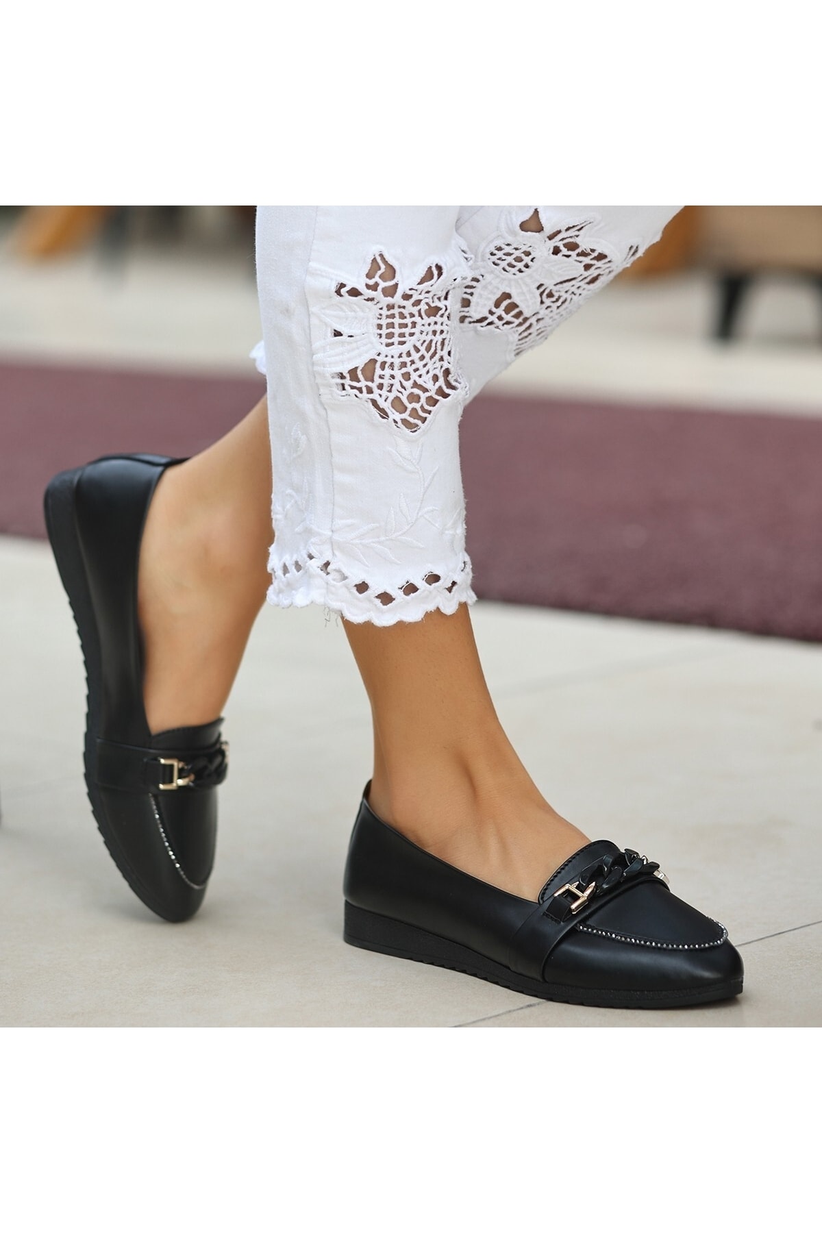 Kadın Join Siyah Cilt Babet Ayakkabı
