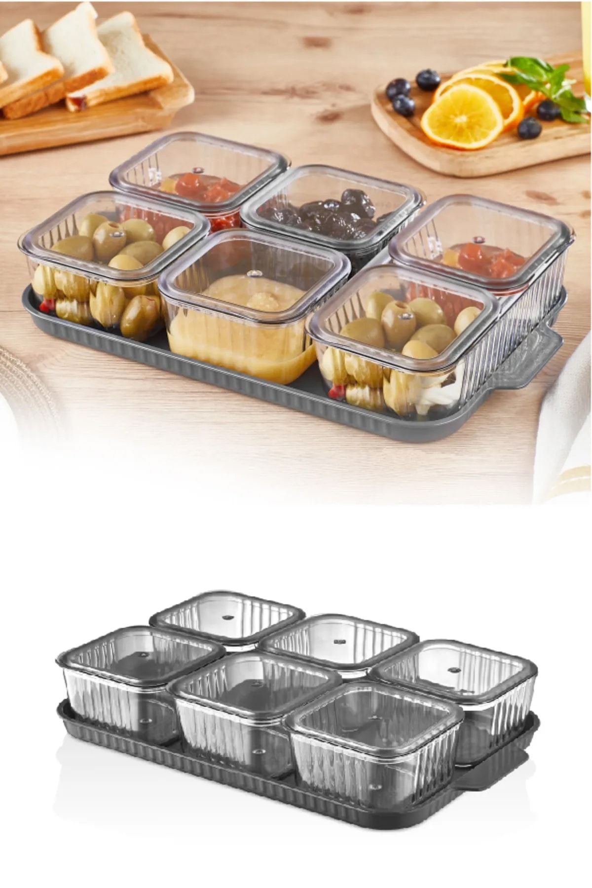 Trouvaille-Breakfast Storage Container with Tray - 6-Piece Breakfast Set with Lids Square Compartment Breakfast Bowl 5