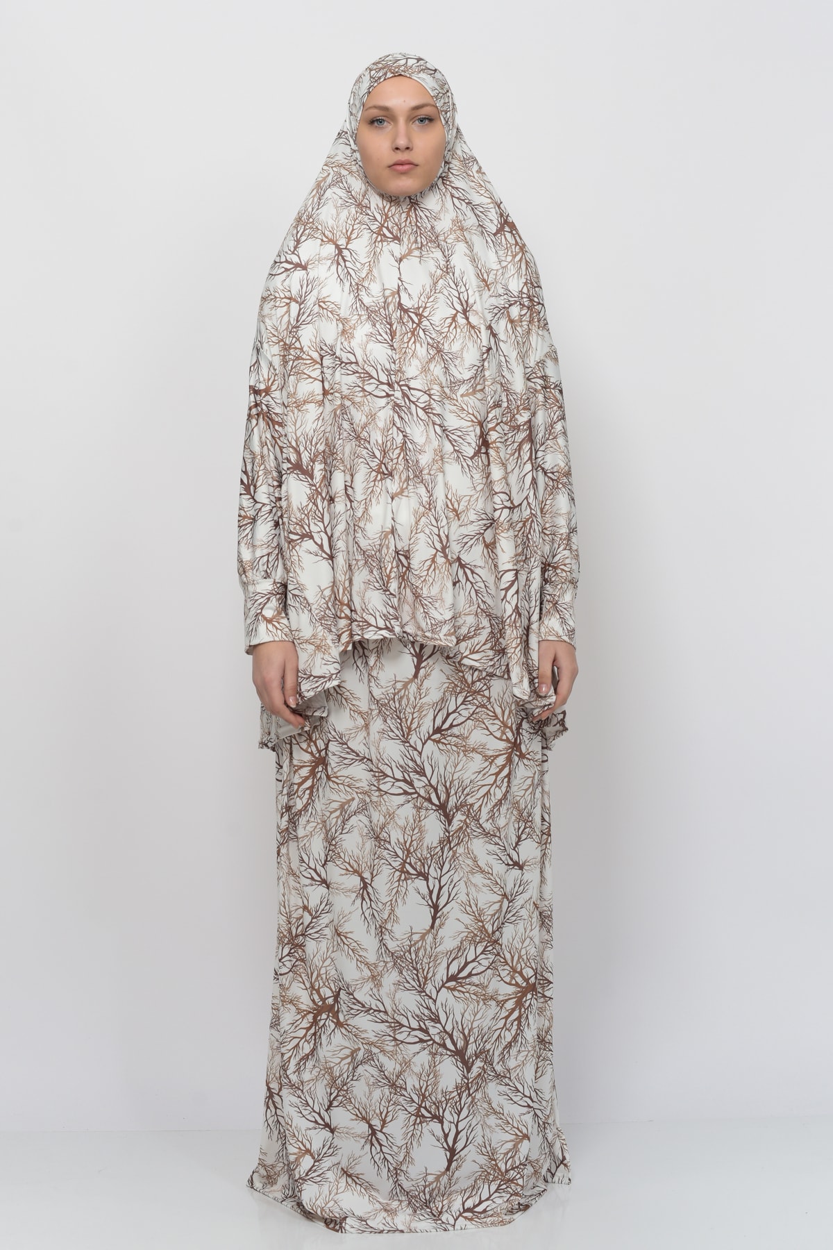 Practical Two Piece Tree Pattern Bat Sleeve Headscarf Lycra Modest Prayer Dress 992-0706