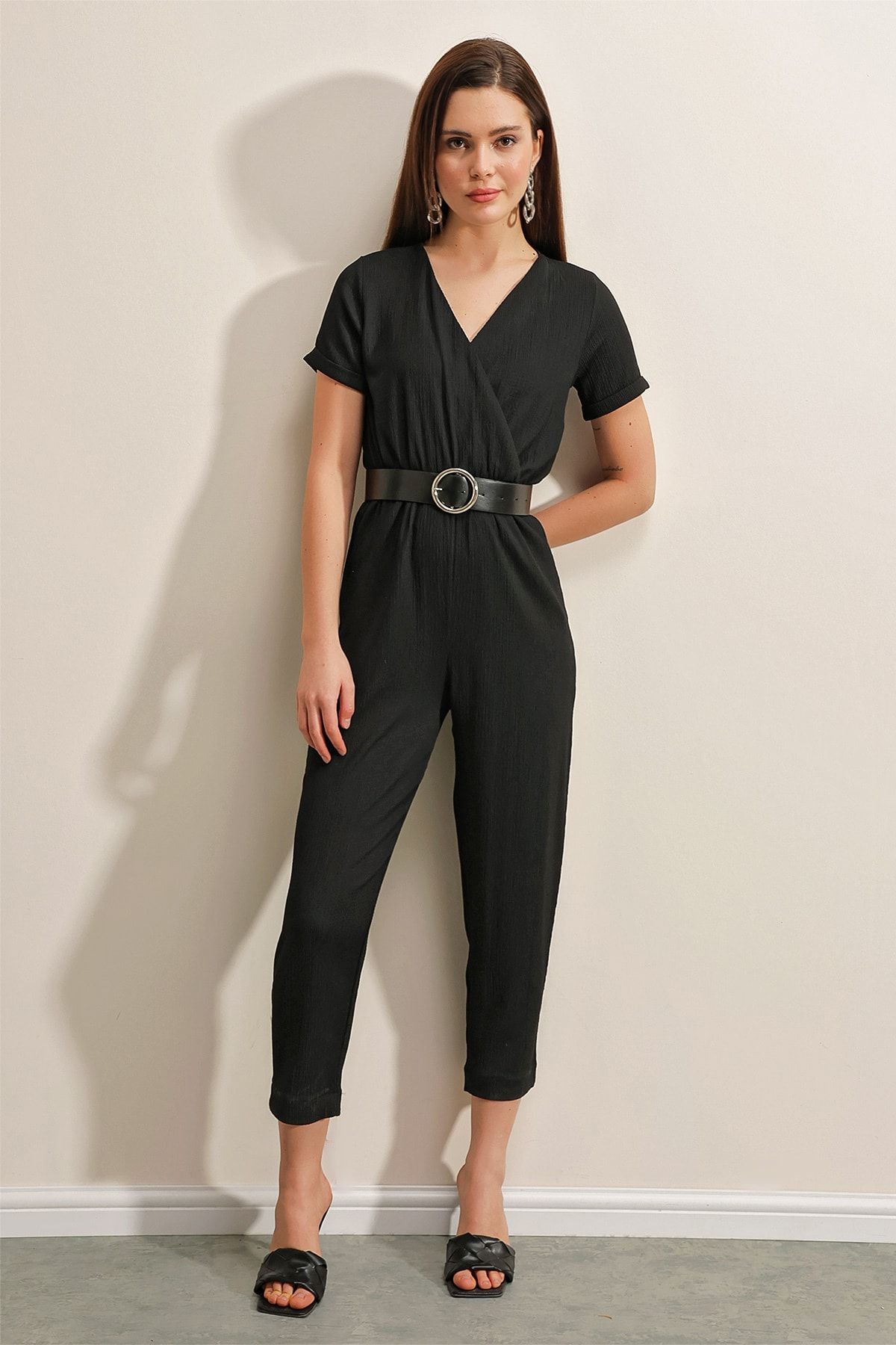 Belted clearance black jumpsuit
