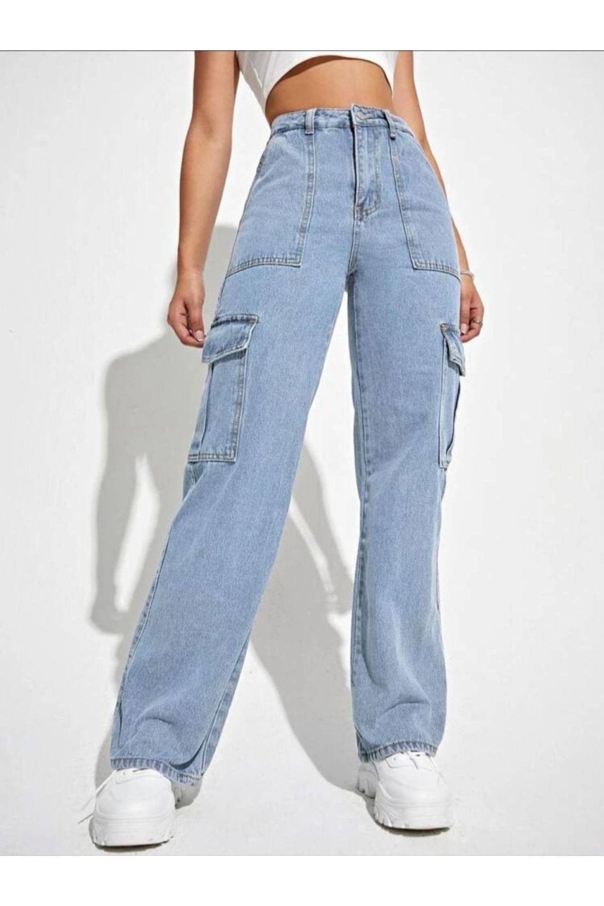 Denim jeans with hot sale cargo pockets
