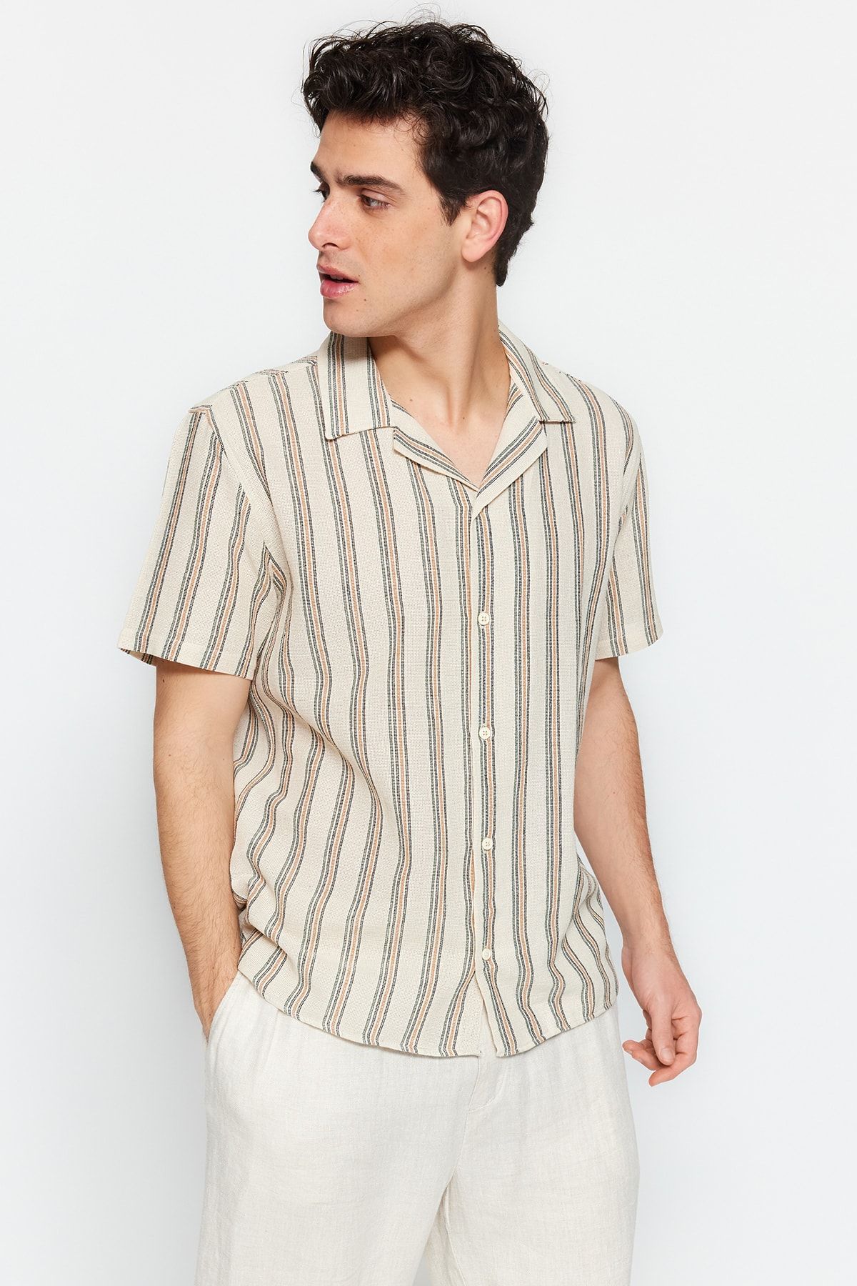 Green striped shop shirt mens