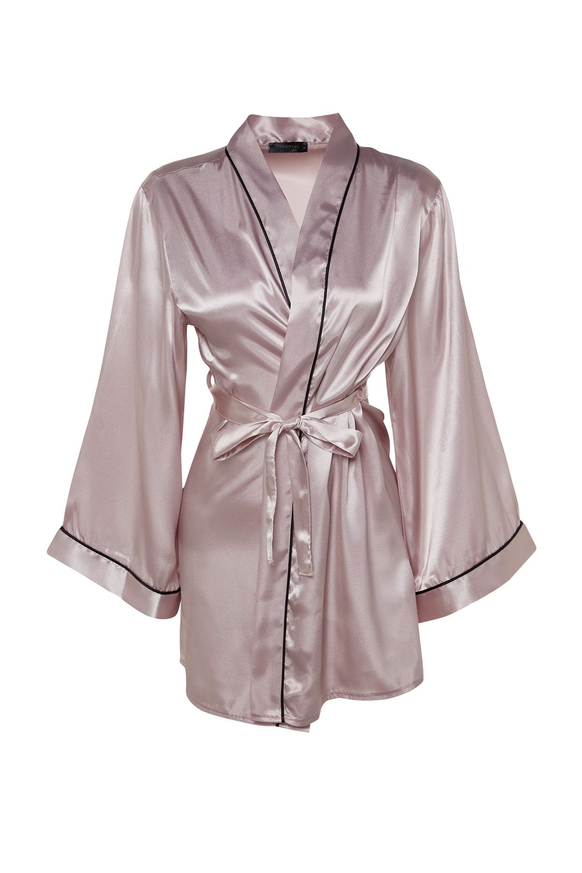Trendyol Collection-Puderfarbener, mit Gürtelpaspeln versehener, detaillierter Morgenmantel aus Satin mit weiten Ärmeln THMSS23SB00017 7