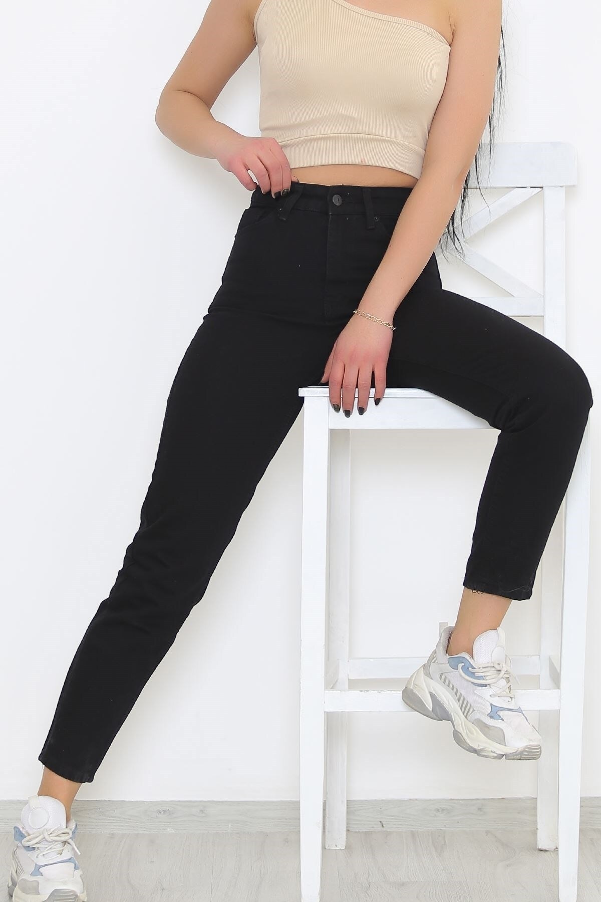 LİMABEL  Kadın Yüksek Bel Siyah Mom Jeans Likralı Esnek Kot Pantolon - Görsel 7