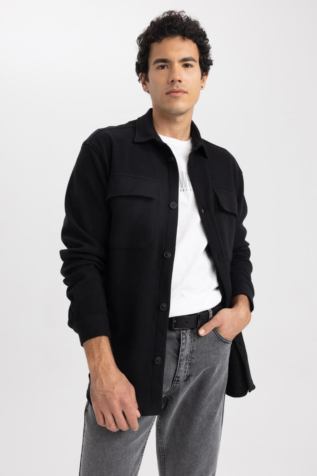 DeFacto Hemd Schwarz Relaxed Fit Fast ausverkauft