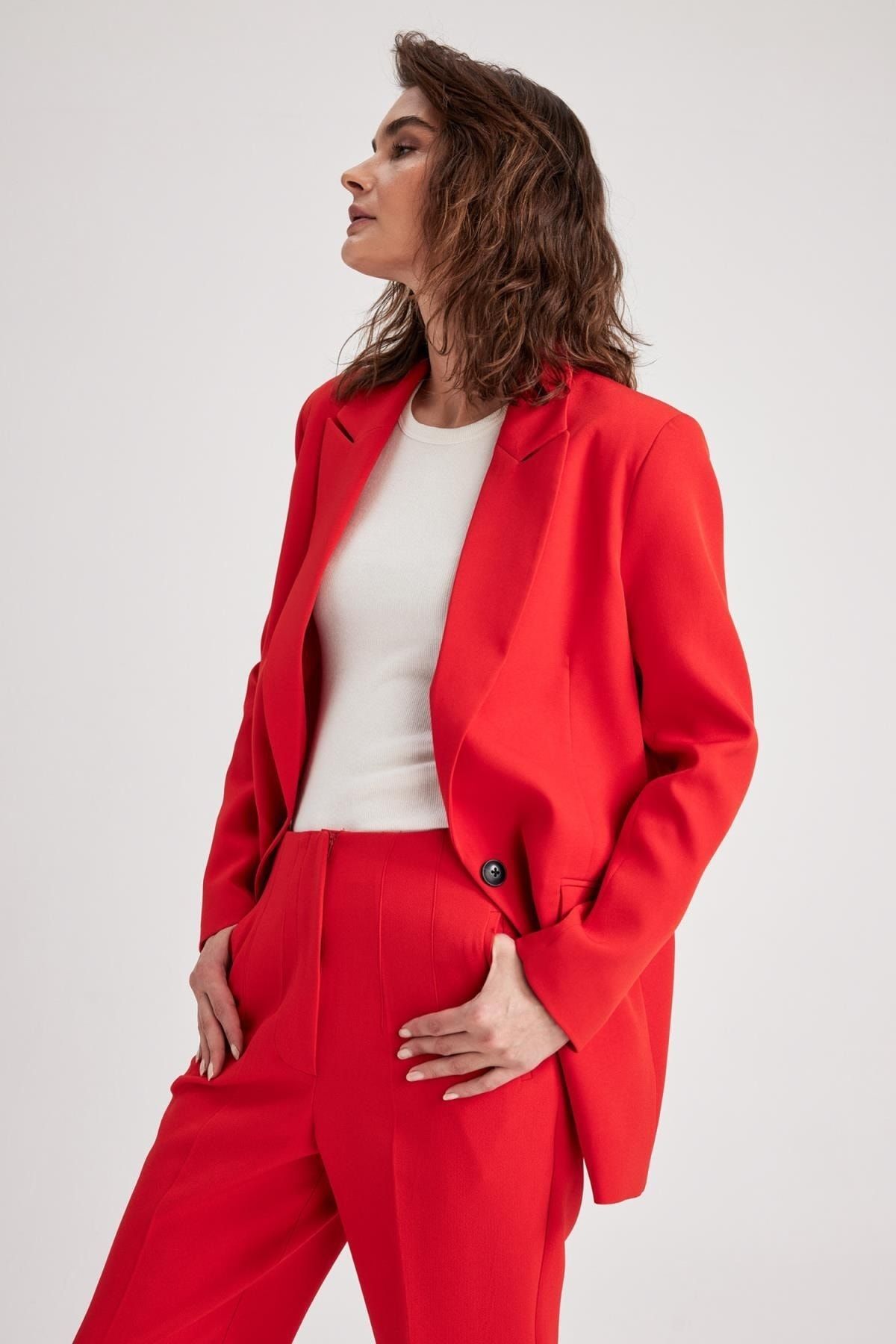 Zara red outlet blazer jacket