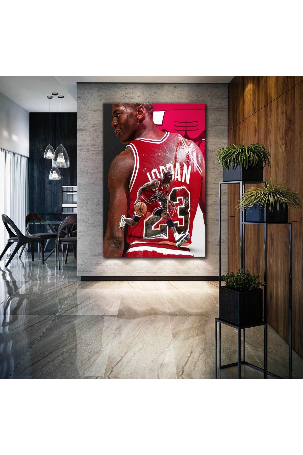 SML TABLO Michael Jordan Chicago Bulls Basketbol Nba 23 Numara Kırmızı Forma Kanvas Tablo