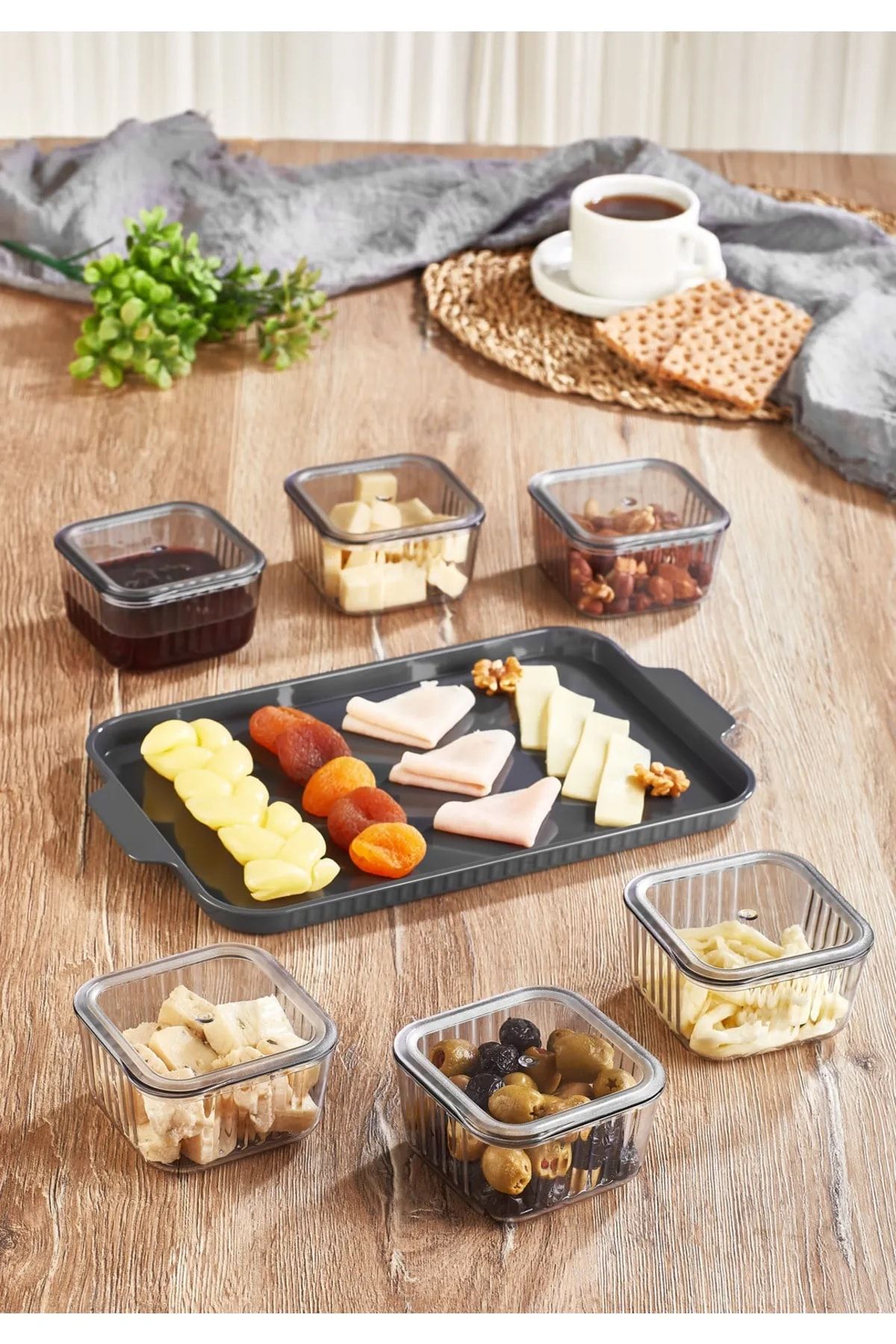 Trouvaille-Breakfast Storage Container with Tray - 6-Piece Breakfast Set with Lids Square Compartment Breakfast Bowl 3