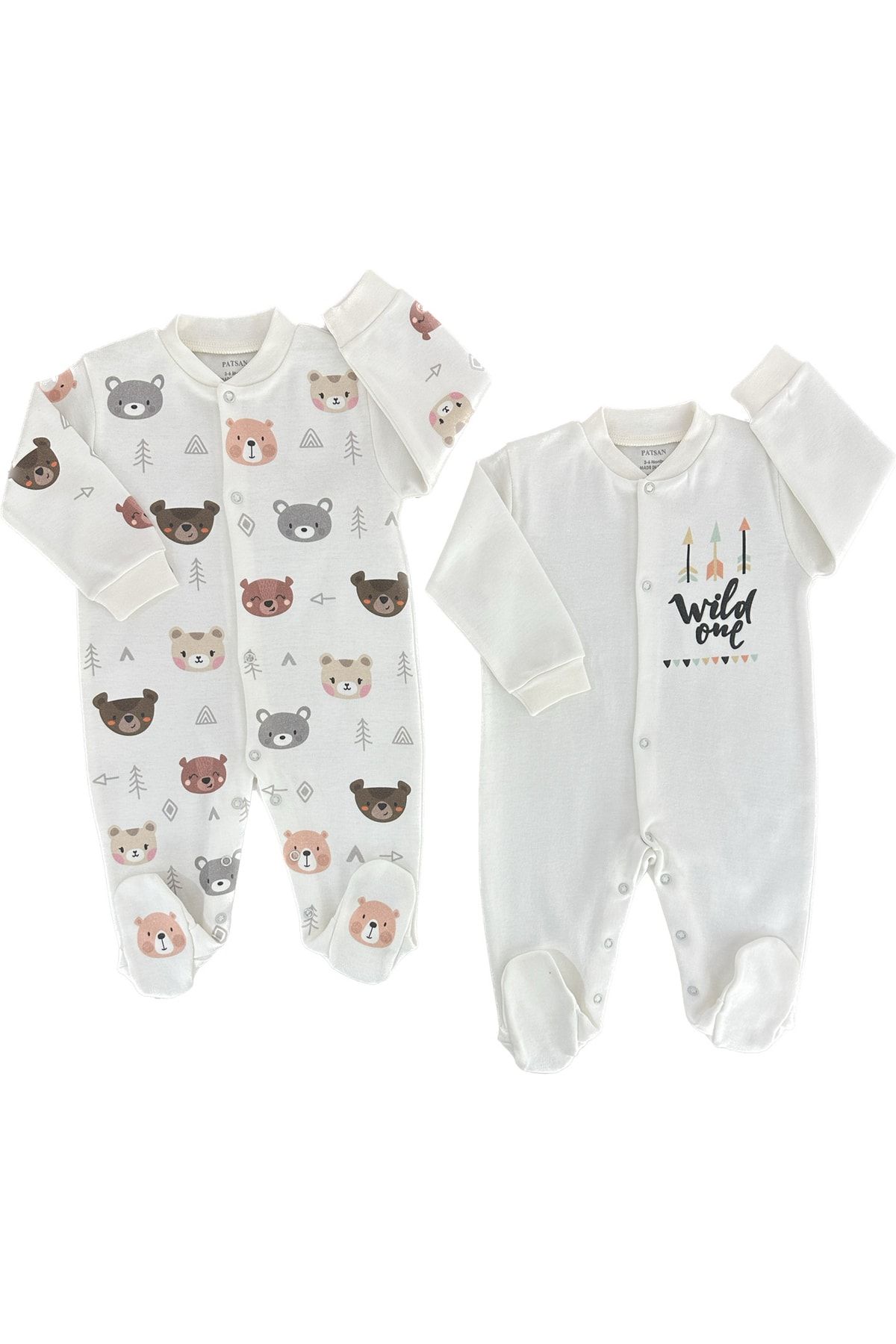 Renkli Puset-2-Piece Organic Cotton Combed Baby Rompers Set Bears 2
