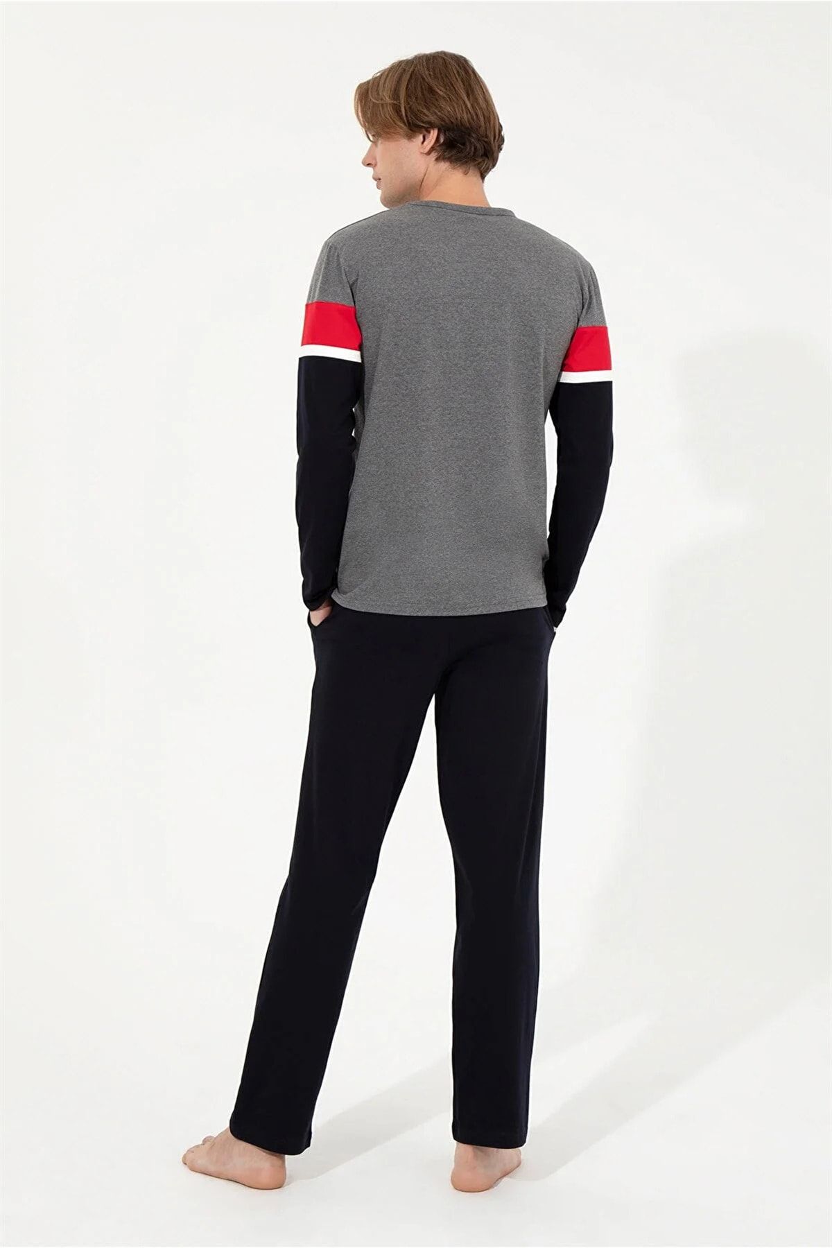 ست پیژامه خاکستری مردانه پایه. لباس خواب آستین بلند Polo Us18628 s U.S. Polo Assn.