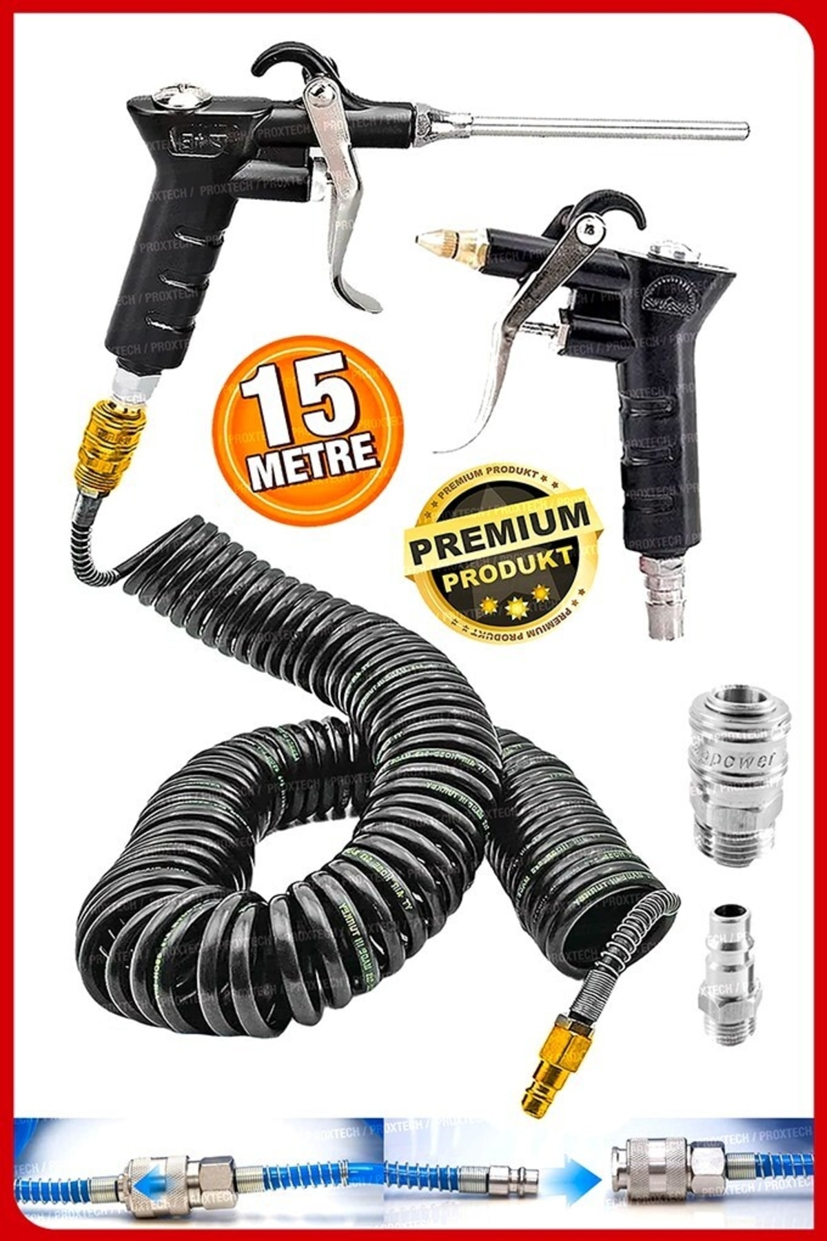 Haruru　15点 PROXTECH Havalı 15 Metre Kompresör Spiral Hava Hortumu 8 Mm 15 Mt