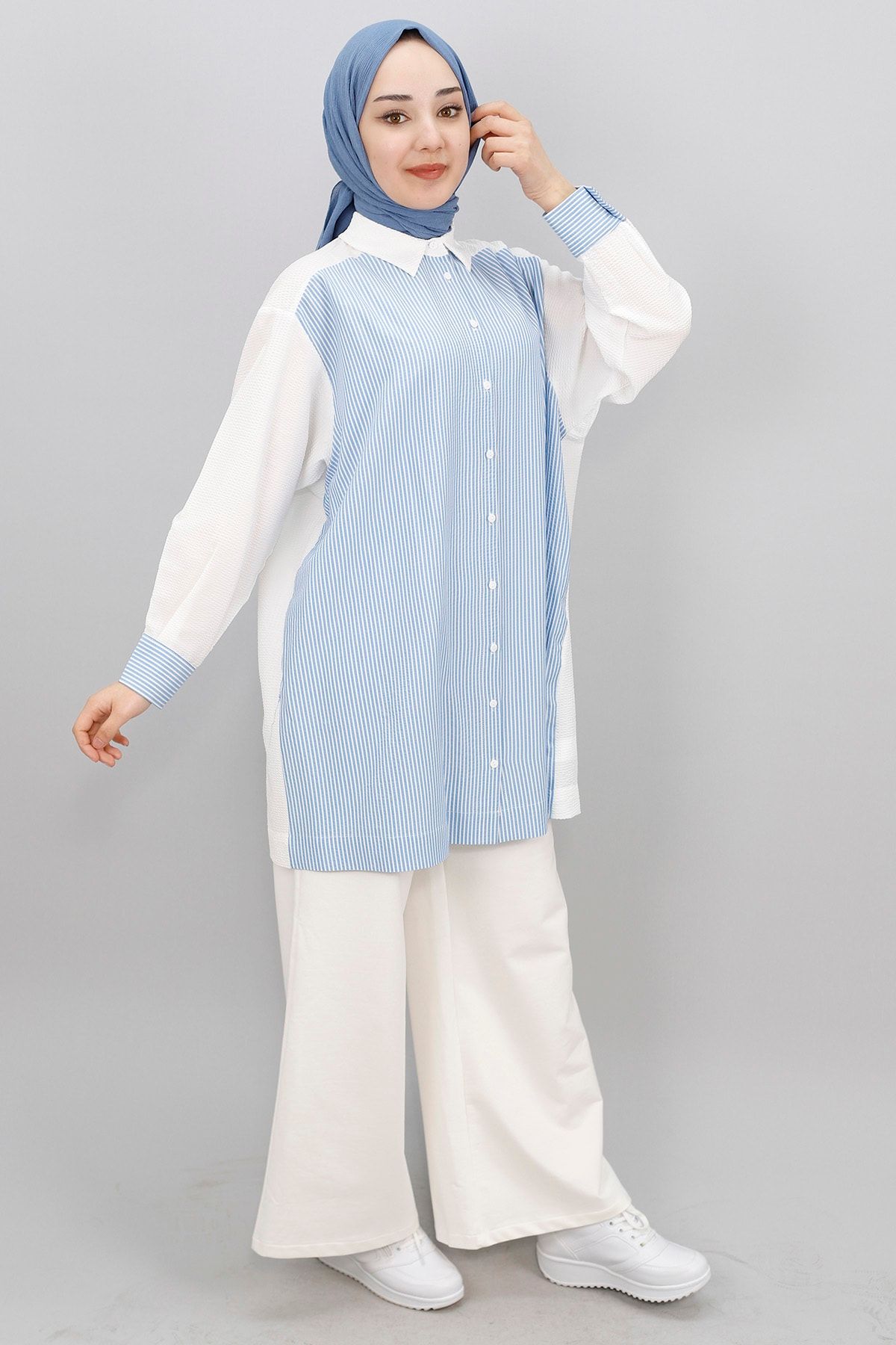 Çzigili Desen Bürümcük Kumaş Tunik Gömlek