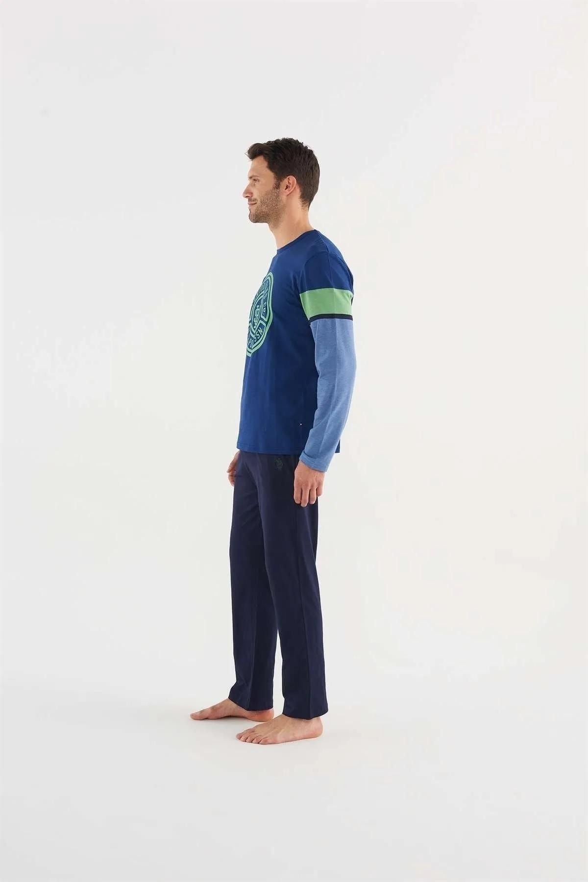 ست پیژامه آبی مردانه پایه. لباس خواب آستین بلند Polo Us18628 s U.S. Polo Assn.