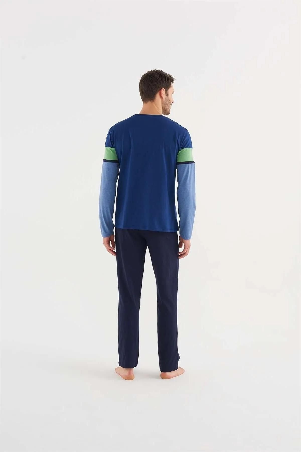 ست پیژامه آبی مردانه پایه. لباس خواب آستین بلند Polo Us18628 s U.S. Polo Assn.