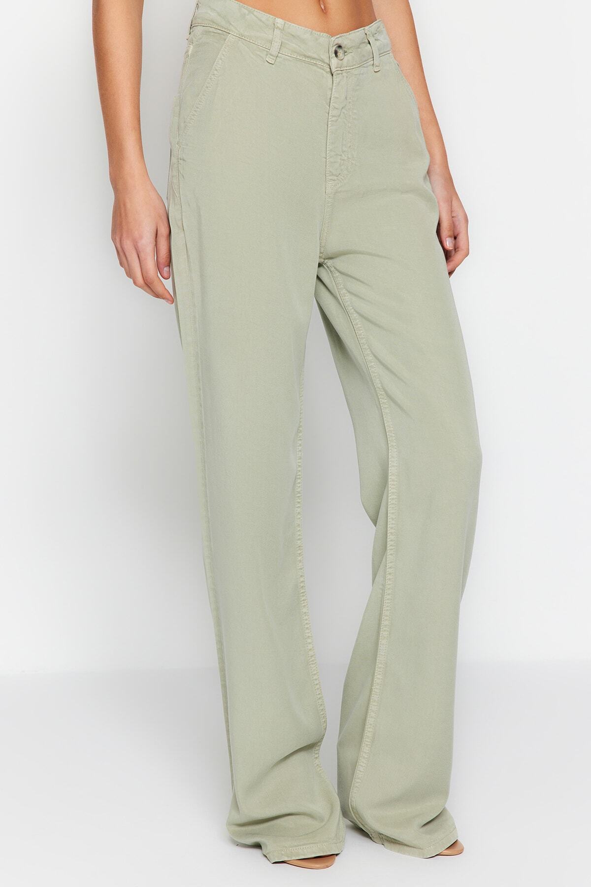 Trendyolmilla  More Sustainable Mint %100 Tencel™ Düşük Bel Wide Leg Jeans TWOSS23JE00219 - Görsel 5