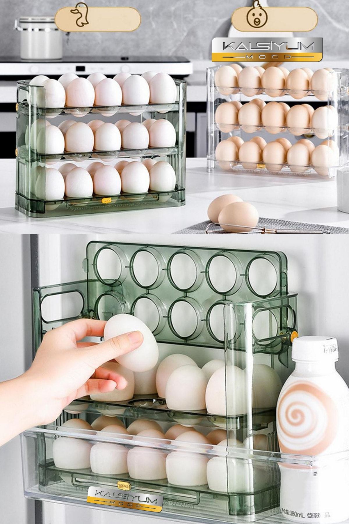 Kalsiyum Mood-Practical Eggy Box 30 Compartments Egg Box 3 Layers Egg Cup Refrigerator Organizer Storage Container 2