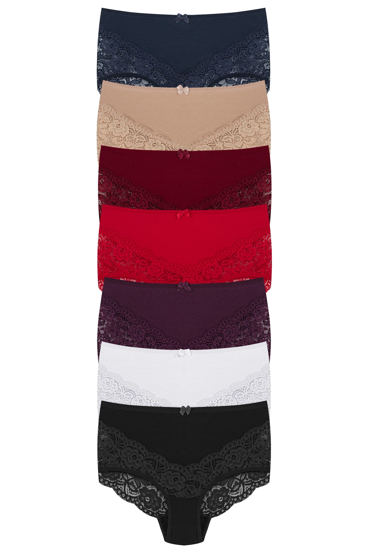 7-Pack Cotton Front Back V Lace High Waist Plus Size Women's Panties