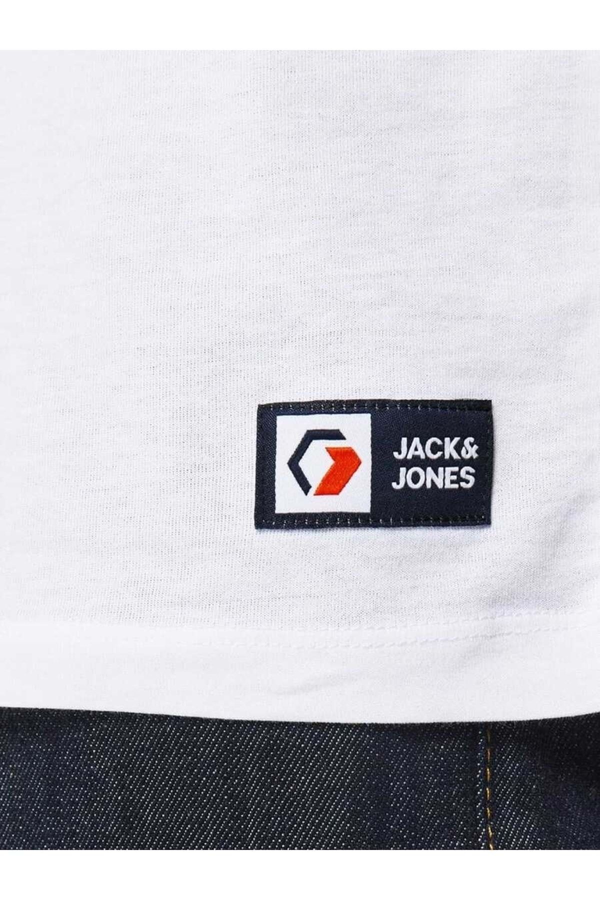 تی شرت سفید مردانه Jack Jones چاپ سه بعدی جک جونز 12204902 قرمز S ST04399 beyaz s Jack & Jones