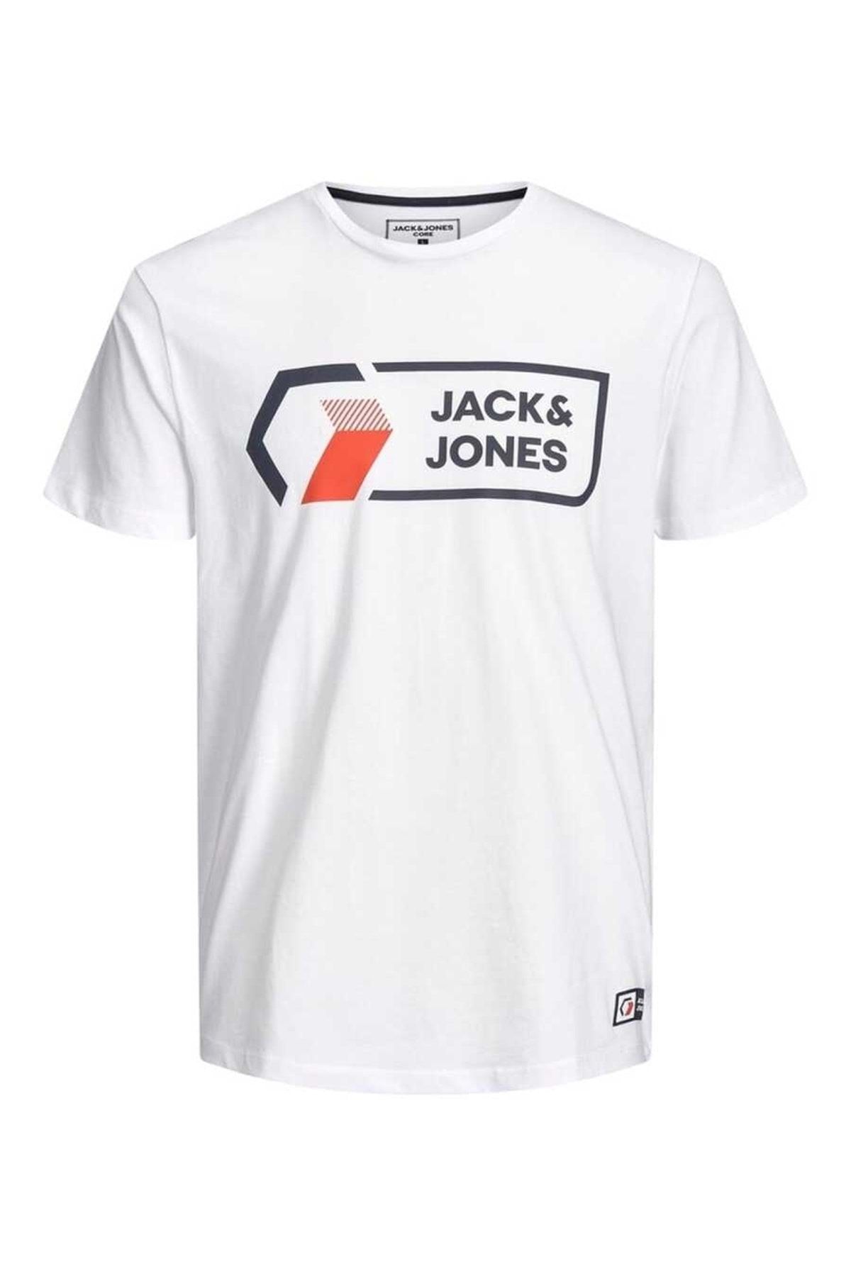 تی شرت سفید مردانه Jack Jones چاپ سه بعدی جک جونز 12204902 قرمز S ST04399 beyaz s Jack & Jones