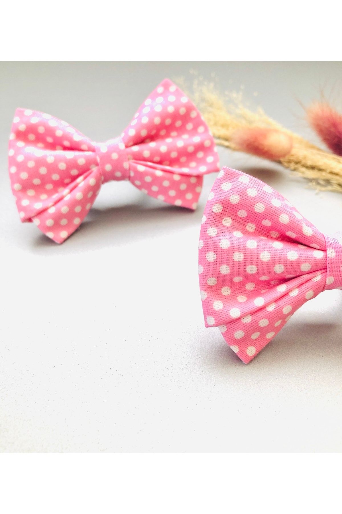 seyranat-2-Piece Pink Polka Dot Quality Elastic Bow Girls' and Baby Hair Clip 4